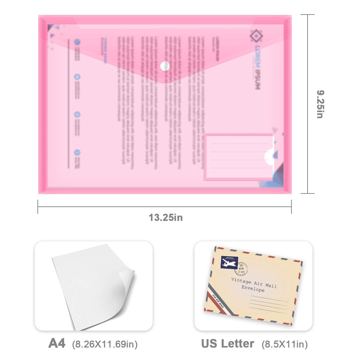 10 Pack Plastic File Folders with Pockets, Letter A4, Assorted Colors