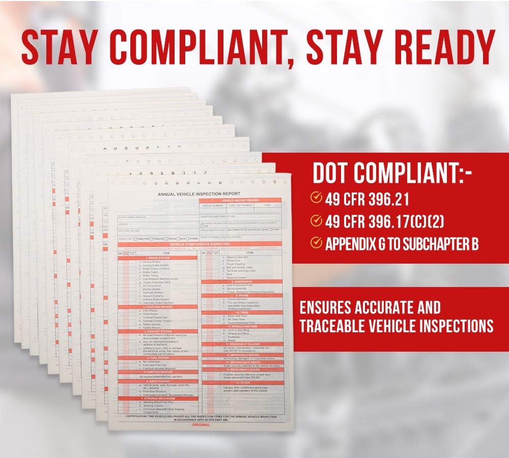 8.5″x11.75″ Annual Vehicle Inspection Report Form DOT Compliant 20Pcs