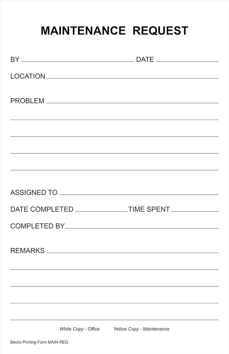 Maintenance Request Forms on 2 Part Carbonless Paper (Pack of 500)