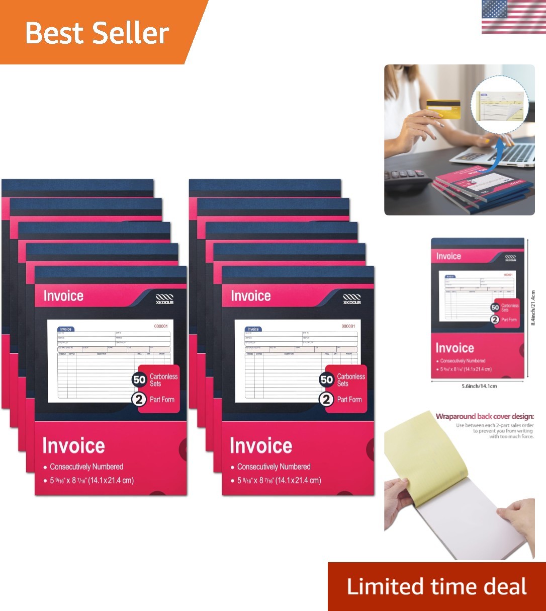 10-Pack 2-Part Carbonless Invoice Receipt Books – Perfect for Small Businesses