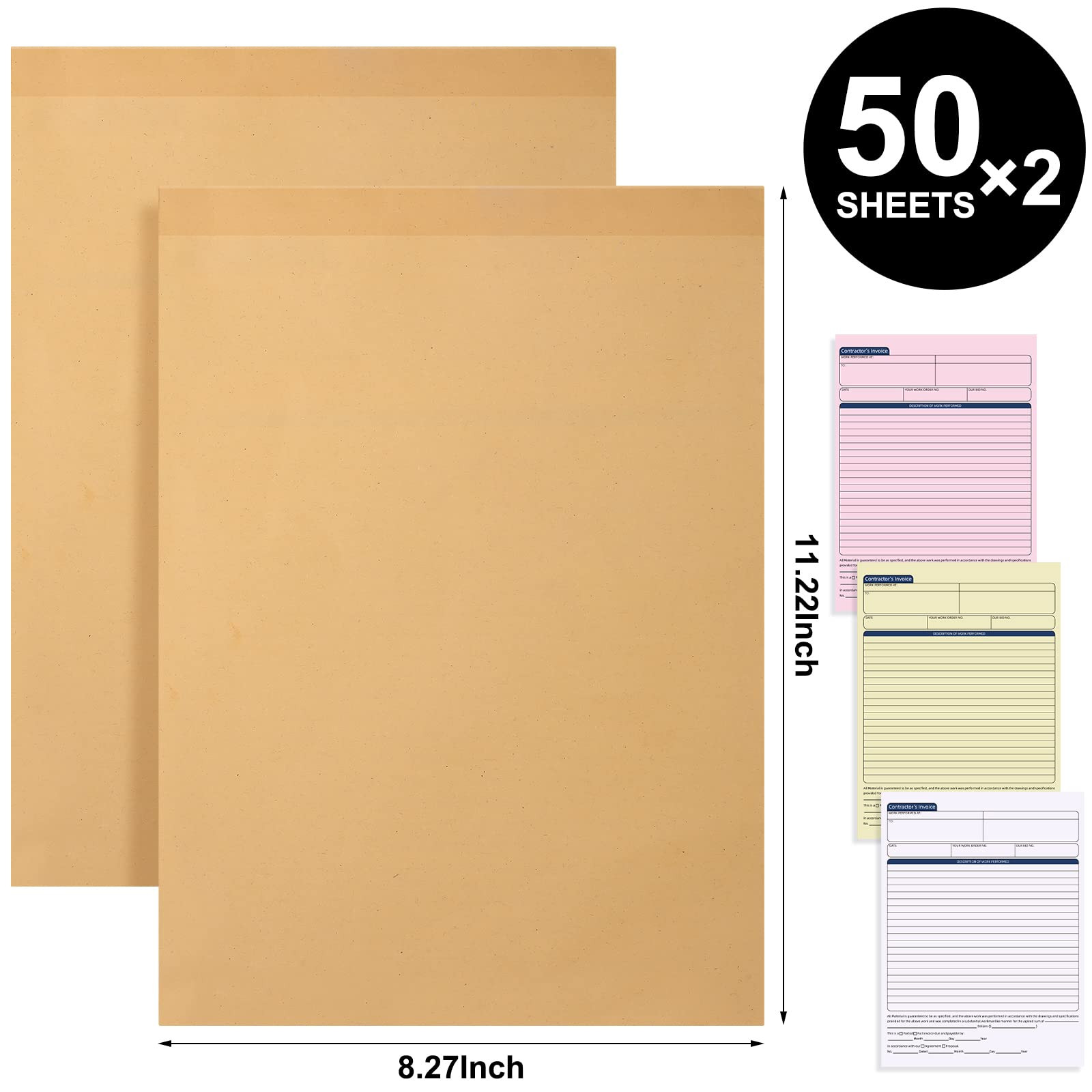 2 Pcs Contractors Invoice Book Carbonless Forms Receipt 8.5 x 11 Inch Work Order