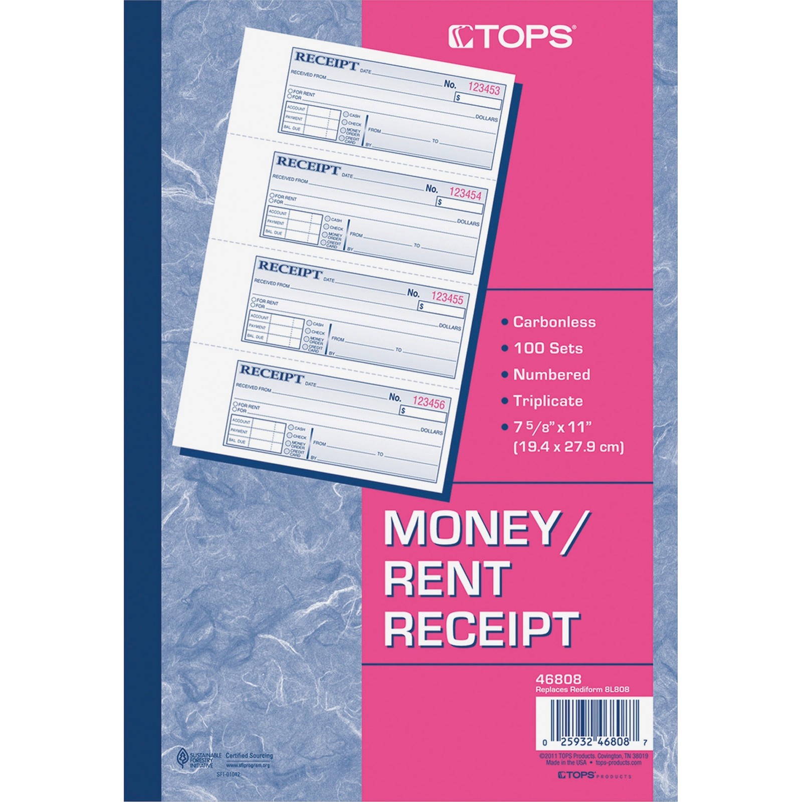 Cardinal Brands TOP46808 Receipt Book 3-Part Carbonless 7.25″x2.75″