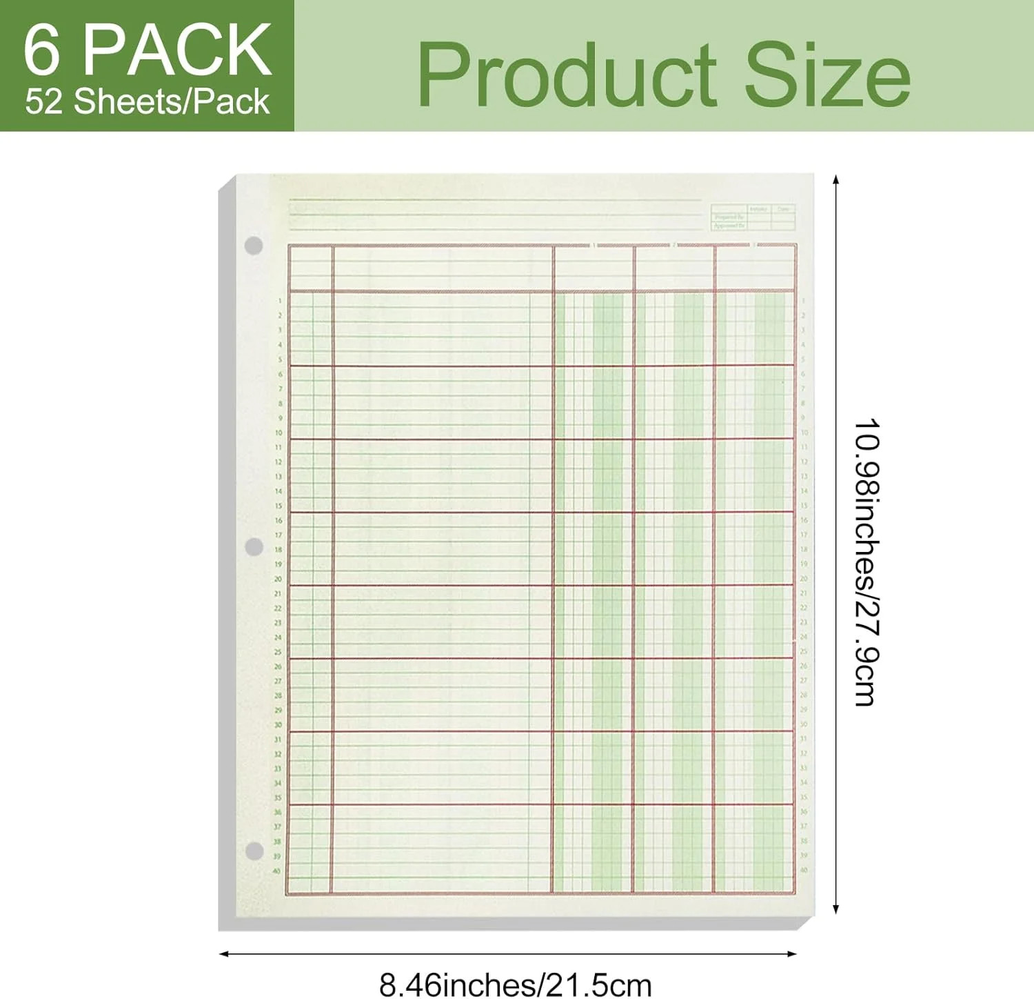 6 Pack 312 Sheets Analysis Pad Columnar Books 3 Hole Ledger Paper Pad 8.5 x 11 i