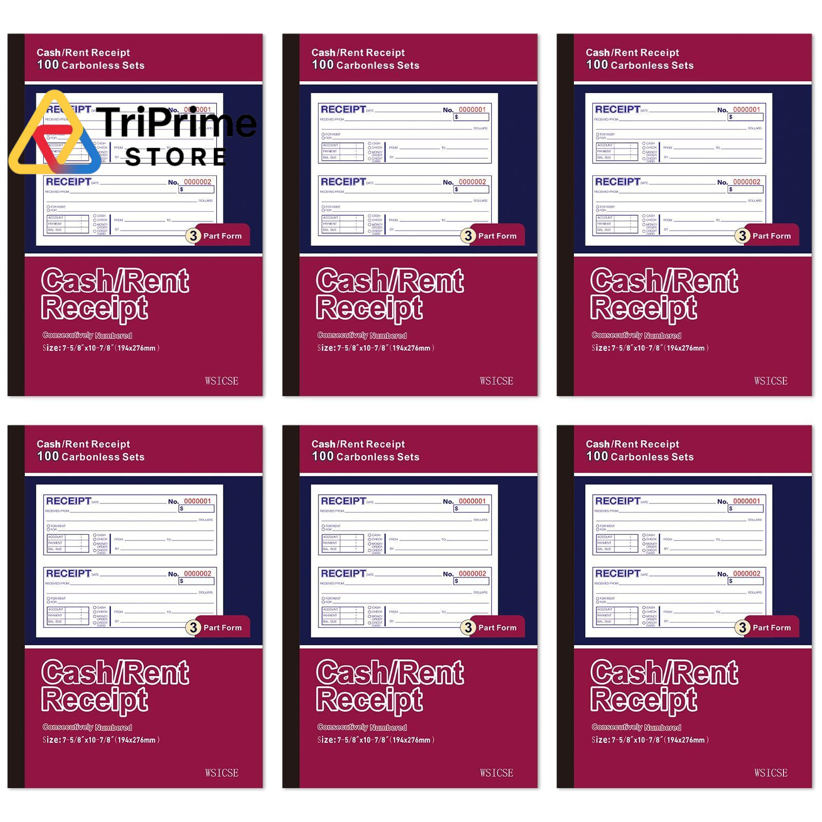 6 Pack Receipt Books,7-5/8″ x 10-7/8″ Receipt Book with Carbon Copies, 3-Part