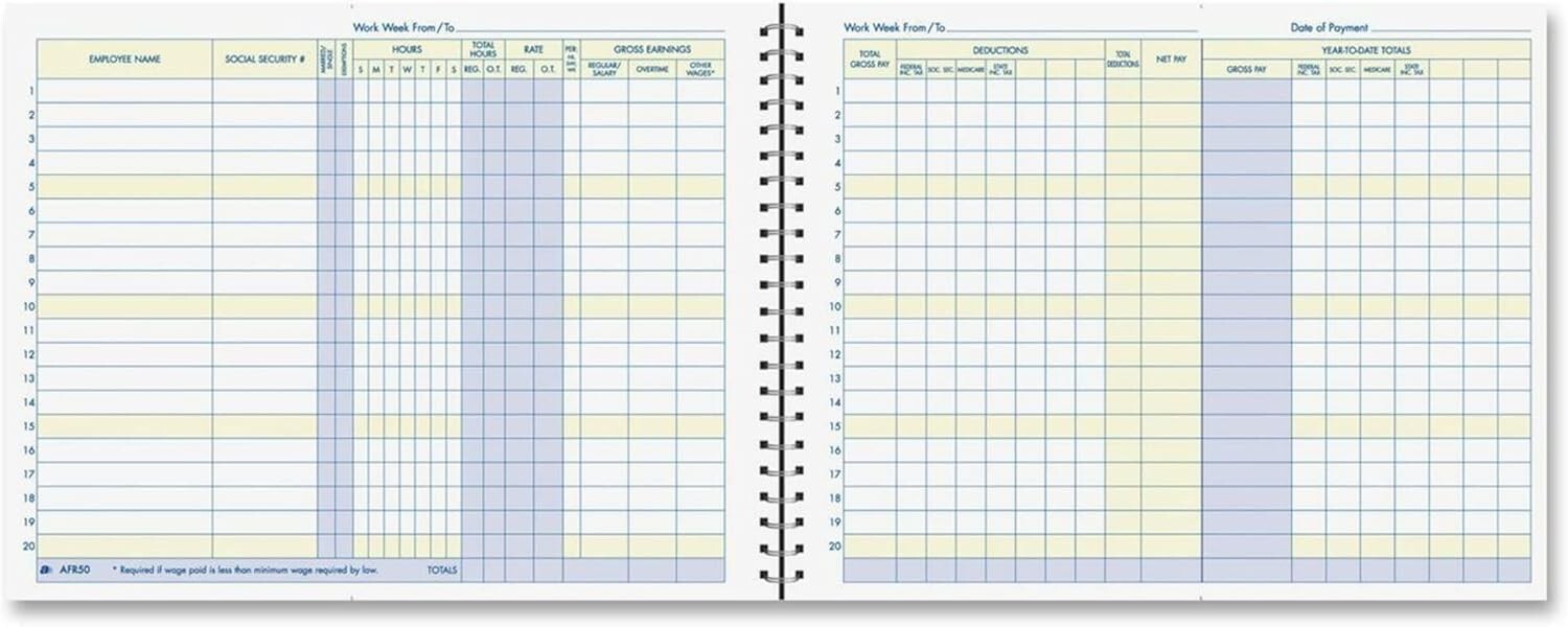 Weekly Payroll Record, 20 Employee Capacity, Spiral Binding, 11 x 8.5 Inches,…
