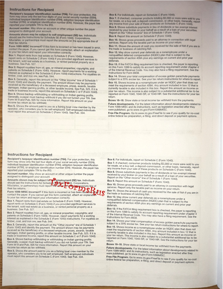 2025 IRS TAX FORMS KIT: 1099-MISC, 4 recipients +envelopes +1096, NON-Carbonless