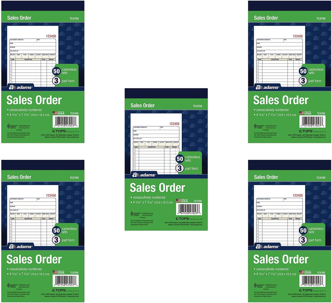 Adams Sales Order Book, 3-Part, Carbonless, 4-3/16″ X 7-3/16″ Inch, 50 Sets, Whi