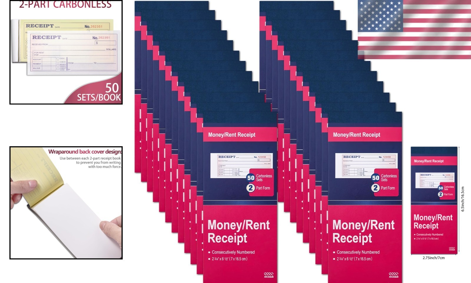 24 Pack Receipt Book with Carbon Copies, 2-3/4″ x 6-1/2″