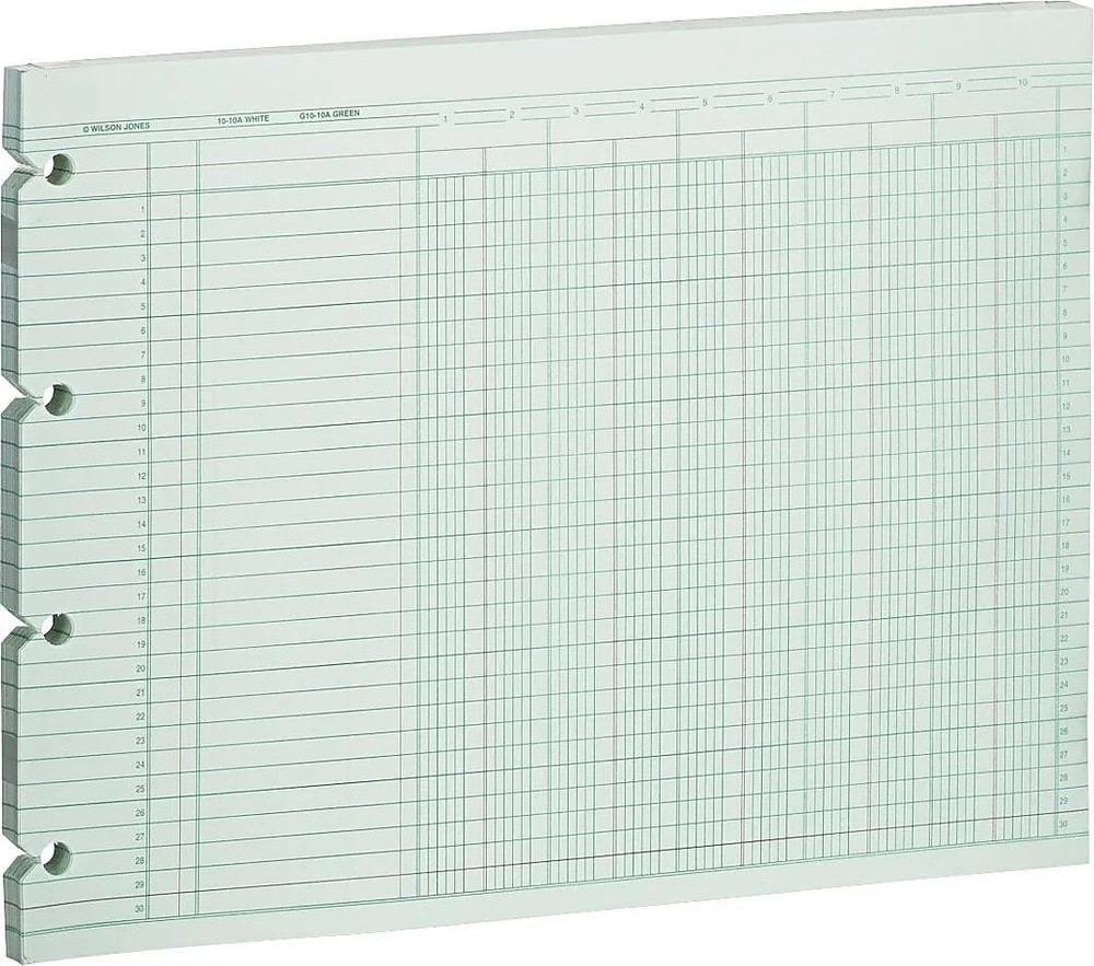 Wilson Jones G1010 Accounting Sheets, 10 Column, 9-1/4 x 11-7/8, Green