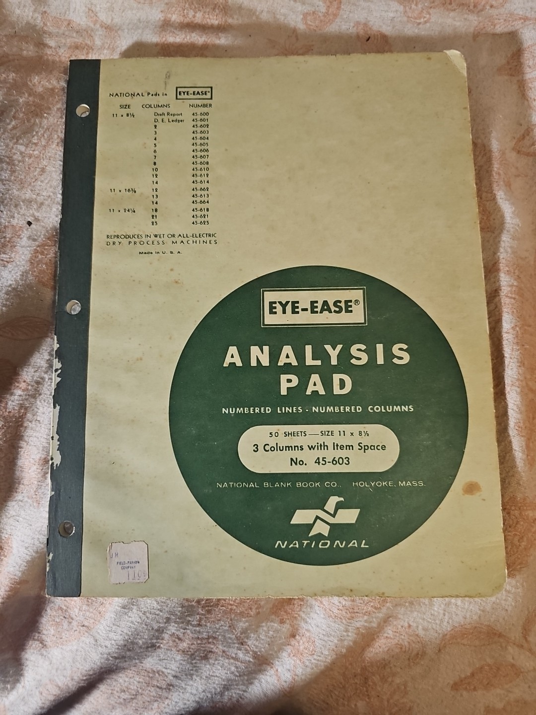 Vintage Eye-Ease National Analysis Pad No. 45-603 National – 11×8.5 – 3 Columns