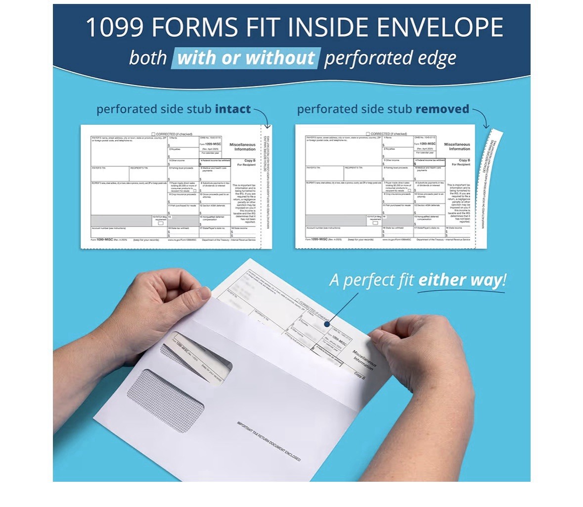 50 count Blue Summit 1099 Form Envelopes 5/8 Inch x 9 Inch, Gummed Flap