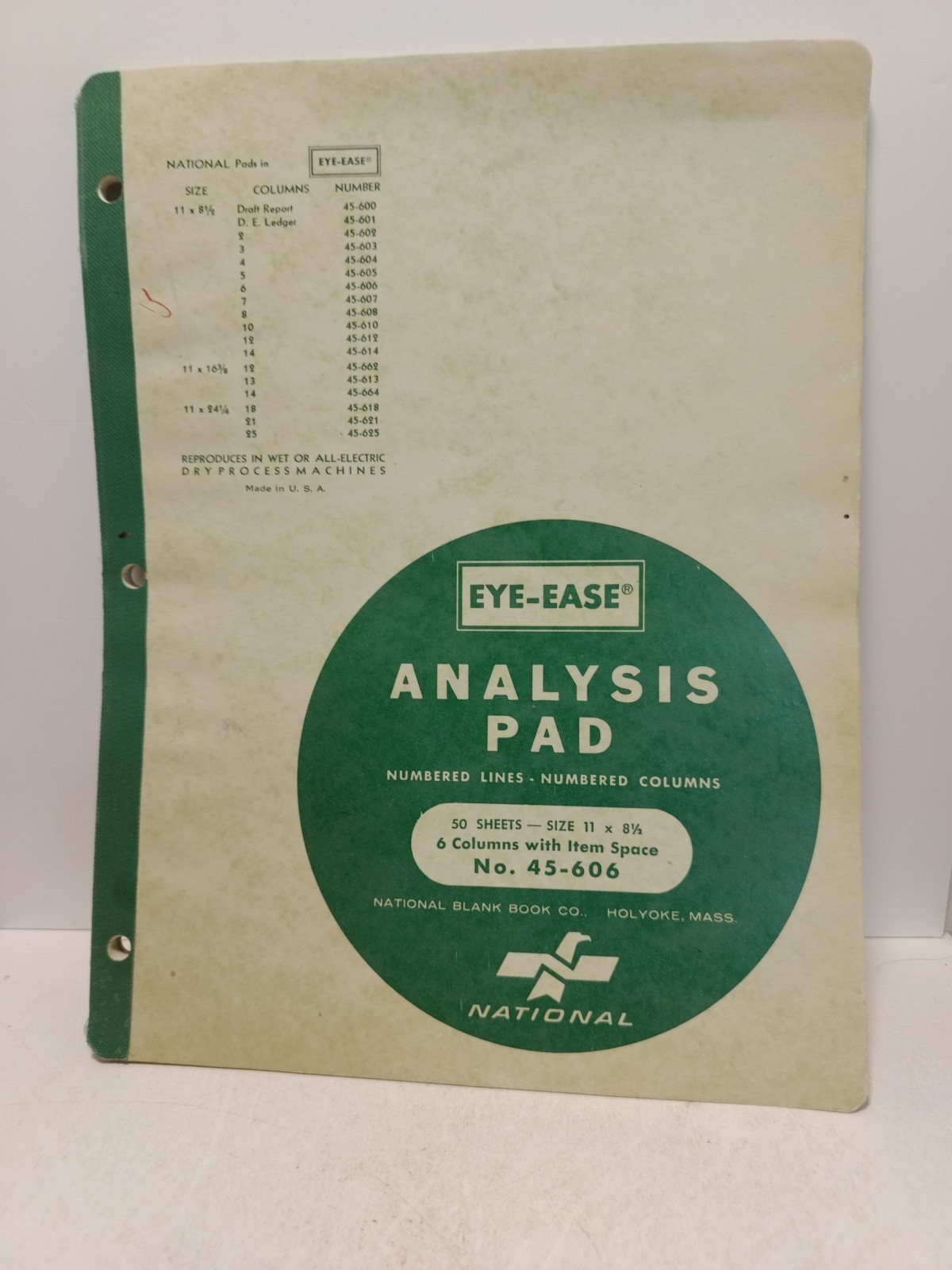 Vintage Eye-Ease National Analysis Pad No. 45-606 National – 11×8.5 – 6 Columns