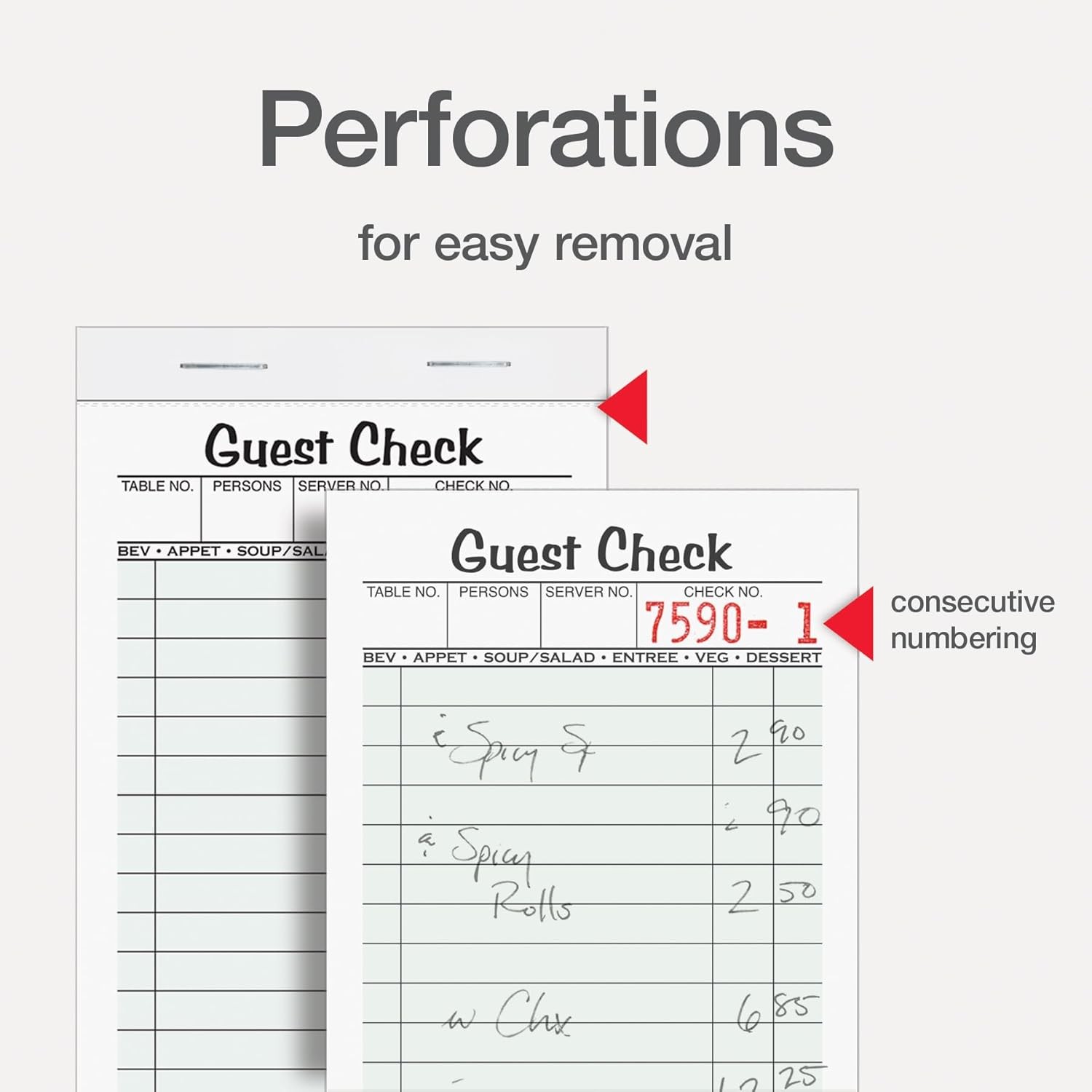 Adams Guest Check Pads, Single Part, Perforated, White, 3-2/5″ x 6-3/4 “, 50