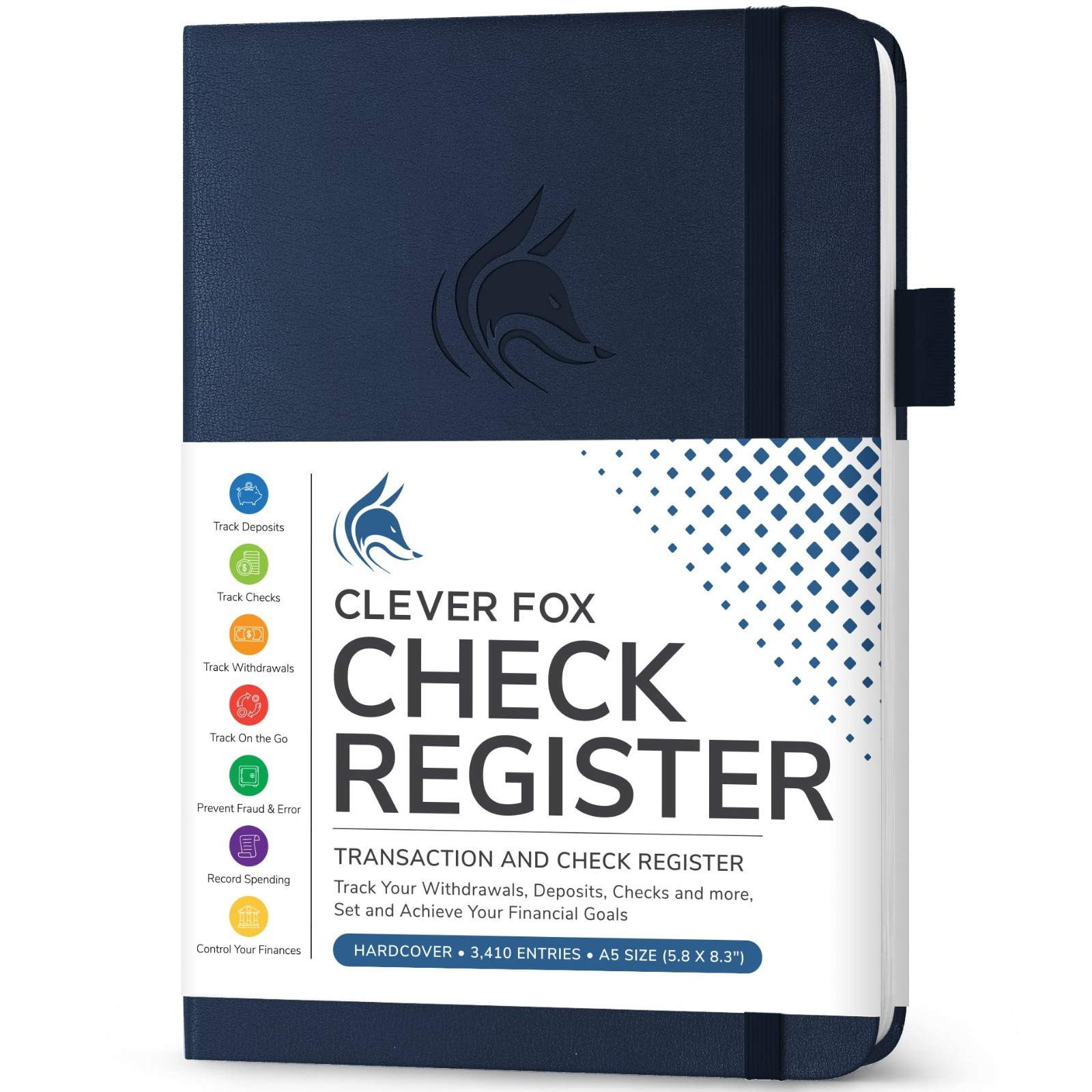 Deluxe Check Register Book – A5 Hardcover Accounting Ledger & Transaction Log, D