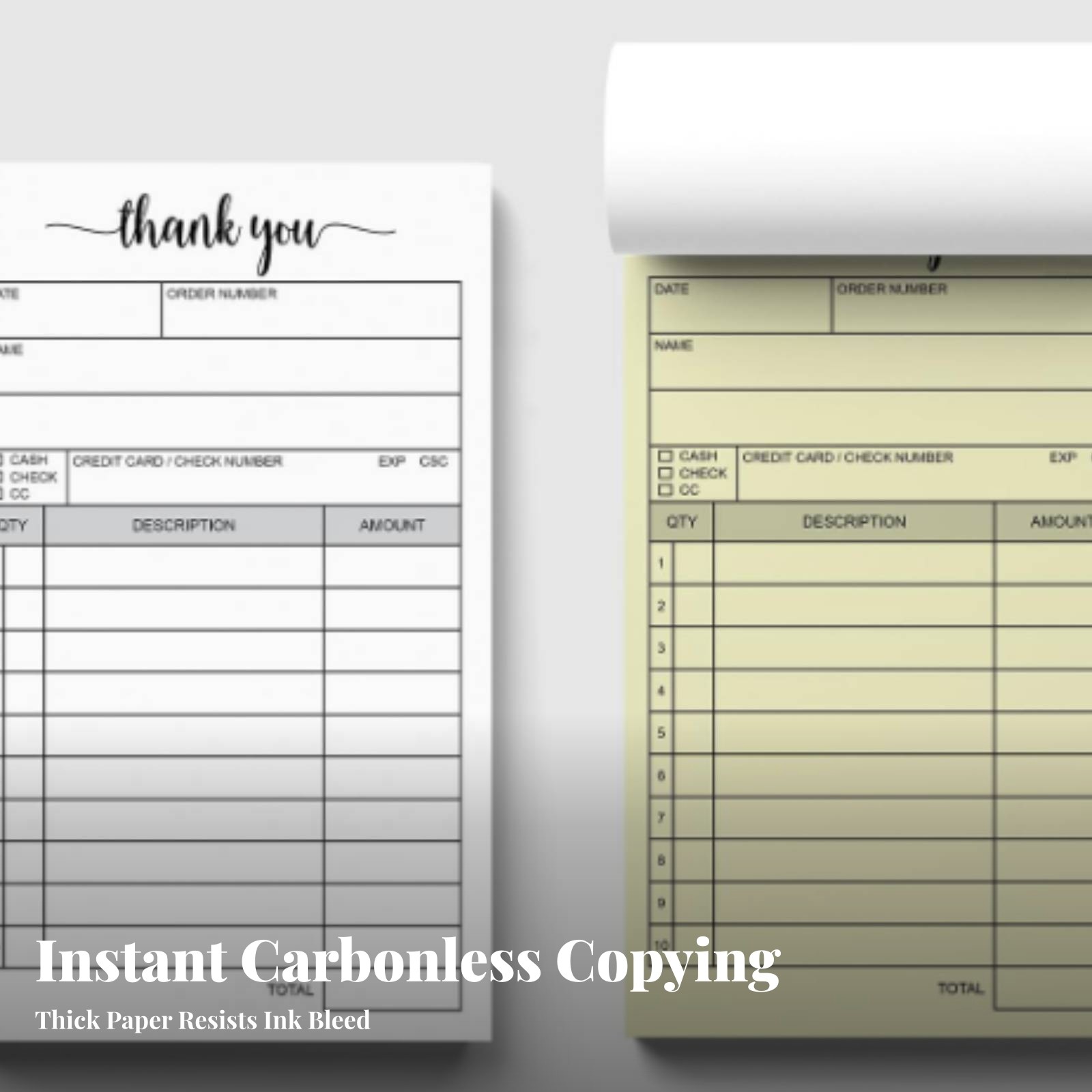 Non-Carbon Receipt Pad White and Yellow Order Form Pad Chipboard Backing