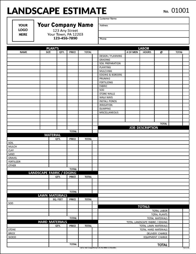 Landscape Estimate Form / 3 Part Carbonless – 8.5 x 11 – TMG146