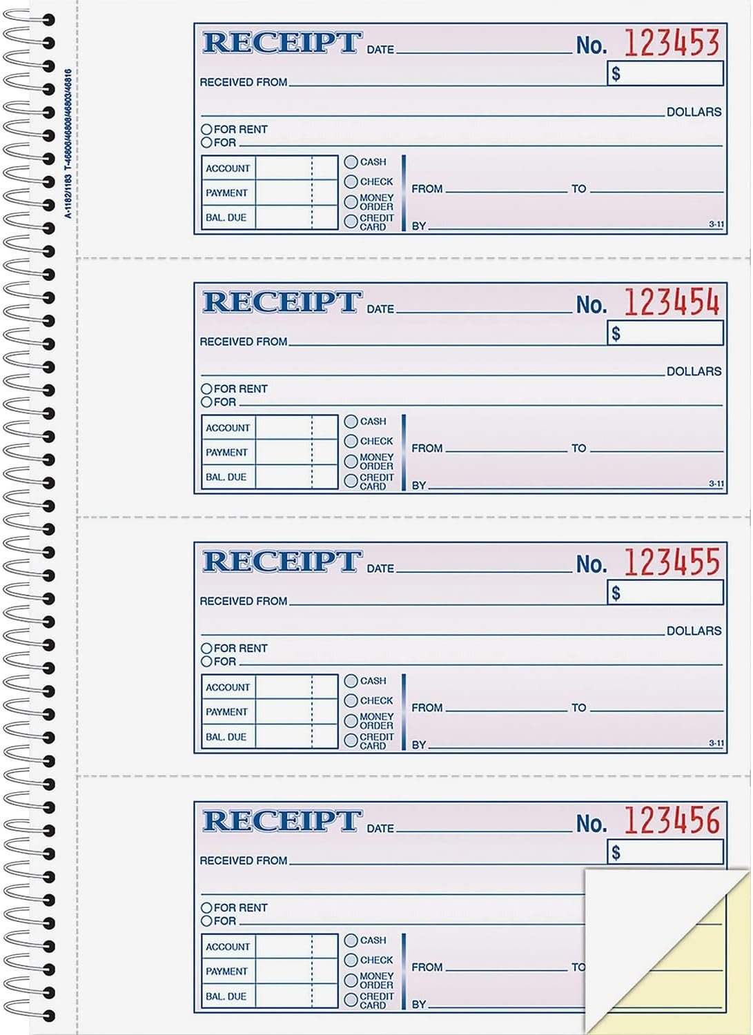 Adams Sc1182 Money Receipt Book Spiral 2-Part 7-5/8-Inch X11-Inch 200/Bk We/Ca