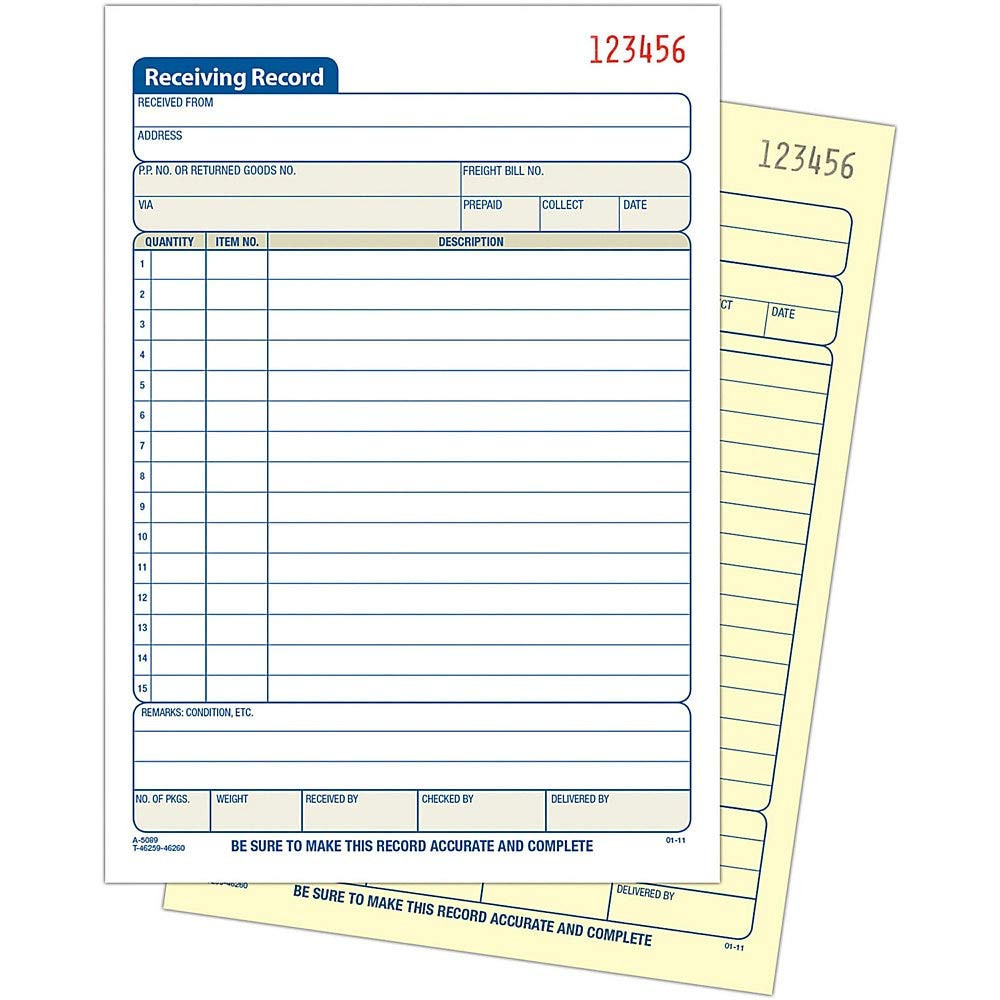 Adams Carbonless Receiving Record Book 50 Sets Customizable Business Forms
