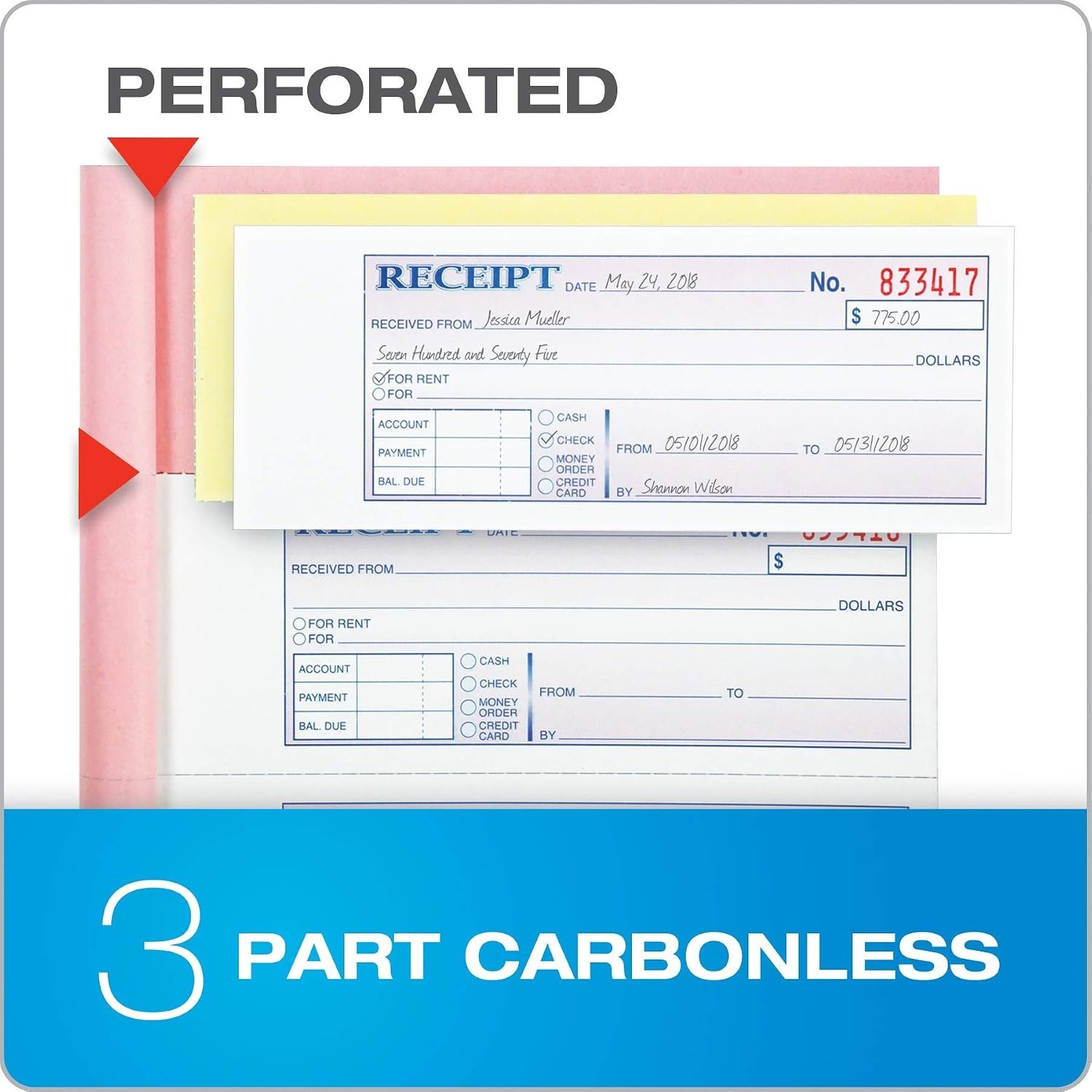 Efficient 3-Part Carbonless Receipt Books – 5 Pack, 100 Sets, Convenient Size