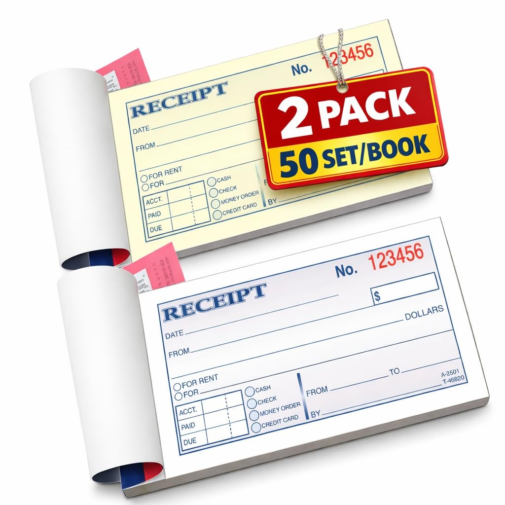 2 Books Money Rent Receipt 2Part Carbonless White Canary 50 Sets Journal