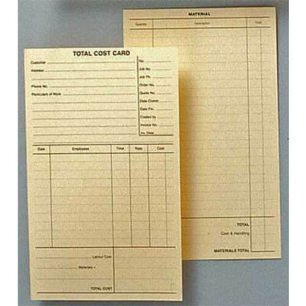 Zions Total Cost System Cards Printed Two Sides 125 X 205mm Pack Of 100pcs