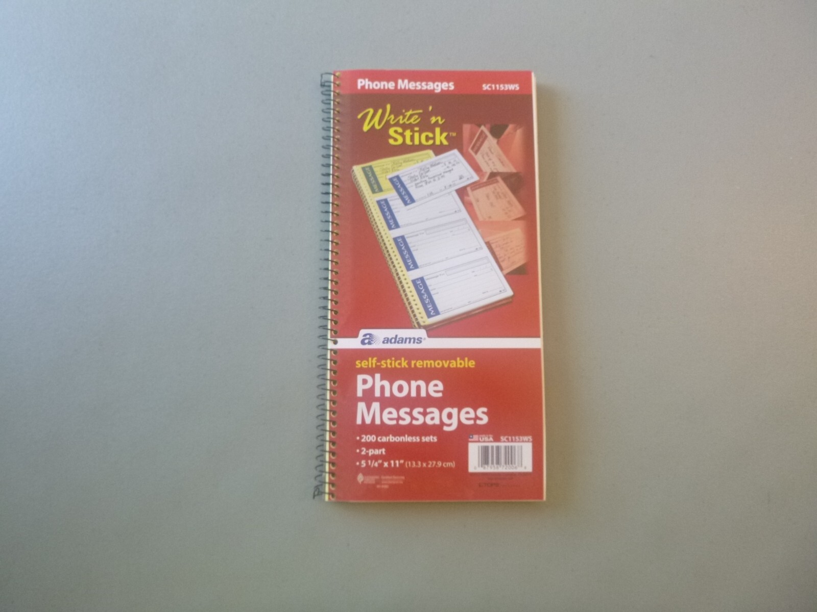 Adams phone messages book, SC1153WS, Write ‘N Stick, 2 part, 200 carbonless sets