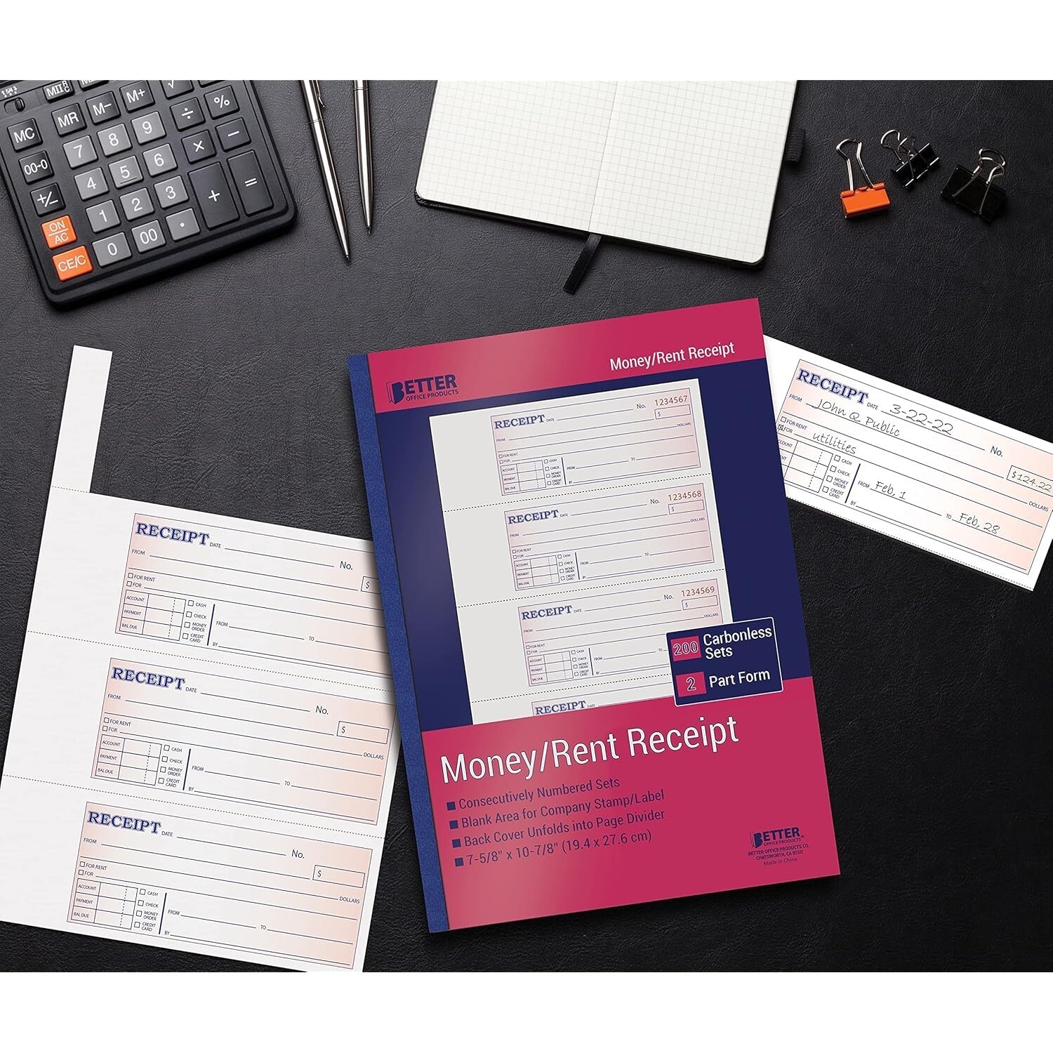 Cash and Rent Receipt Books 4 Pack 2-Part Carbonless 800 Sets Total