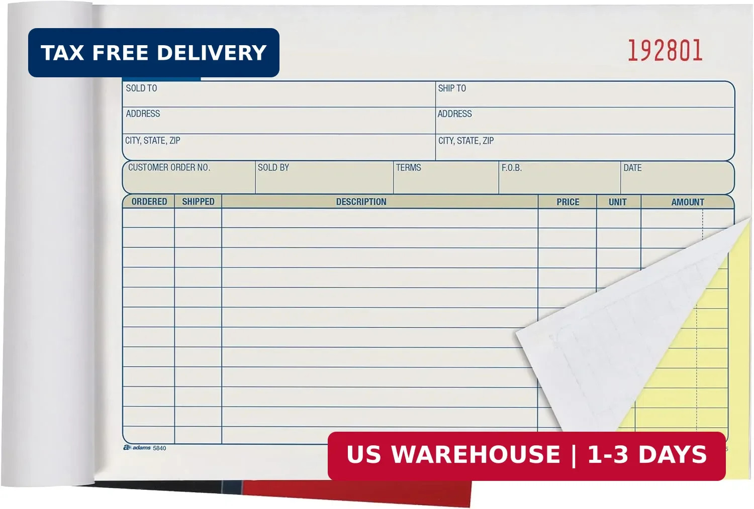 Invoice Book 3 Pack, 2 Part Carbonless Invoices, Horizontal Sales Slip, 5-9/1…