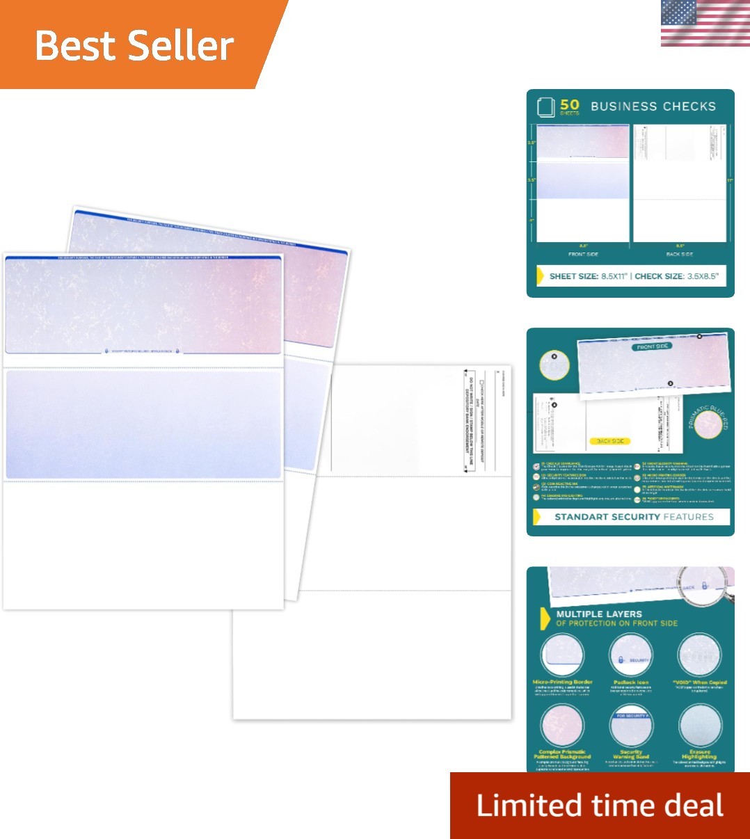 Secure & Easy-to-Print Computer Check Paper – 50 Sheets, Smooth Finish Blue-Red