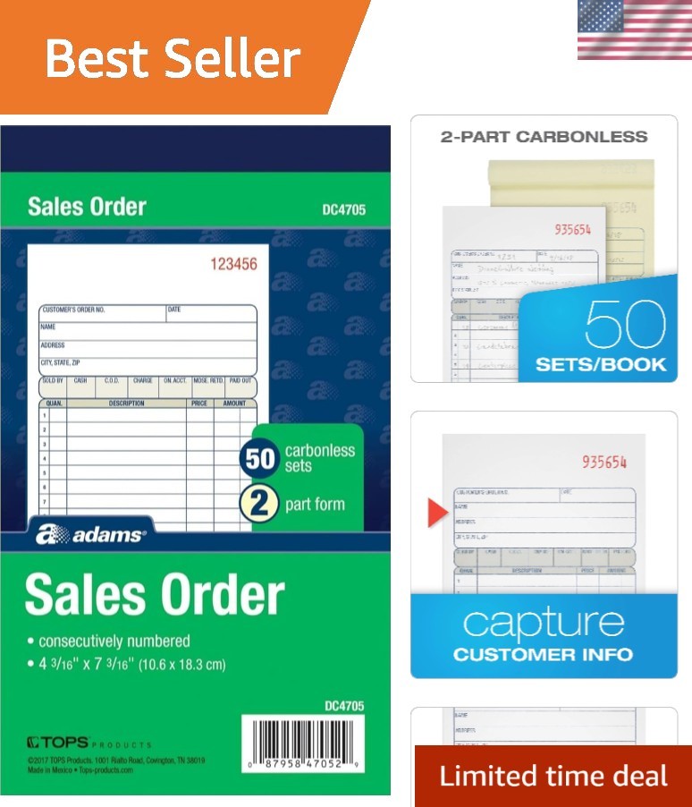 Sales Order Book, 2-Part, Carbonless, White/Canary, 4-3/16 x 7-3/16 Inches, 5…