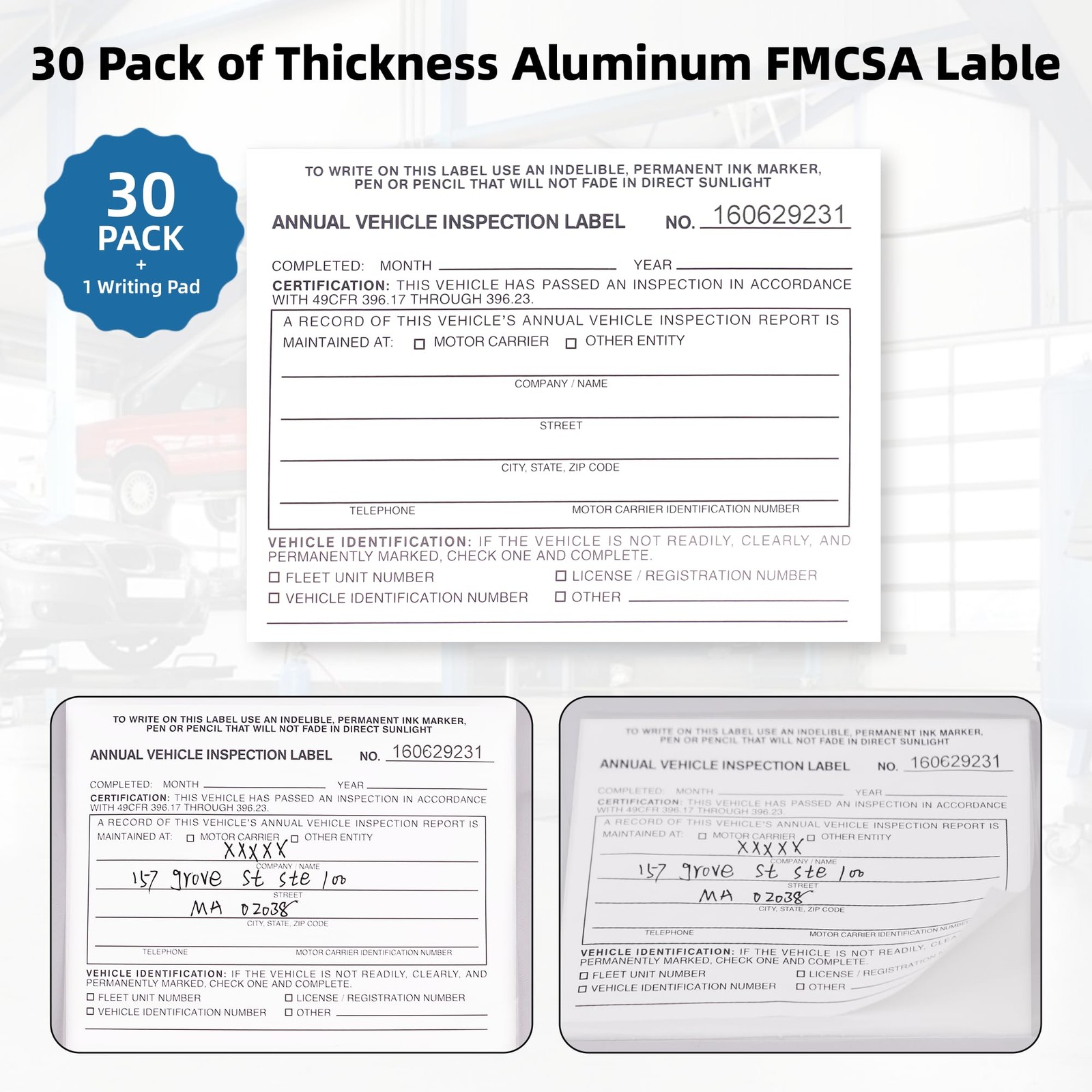 Annual Vehicle Inspection Report Form 3Ply Label 2Ply Vinyl DOT 30 PCS