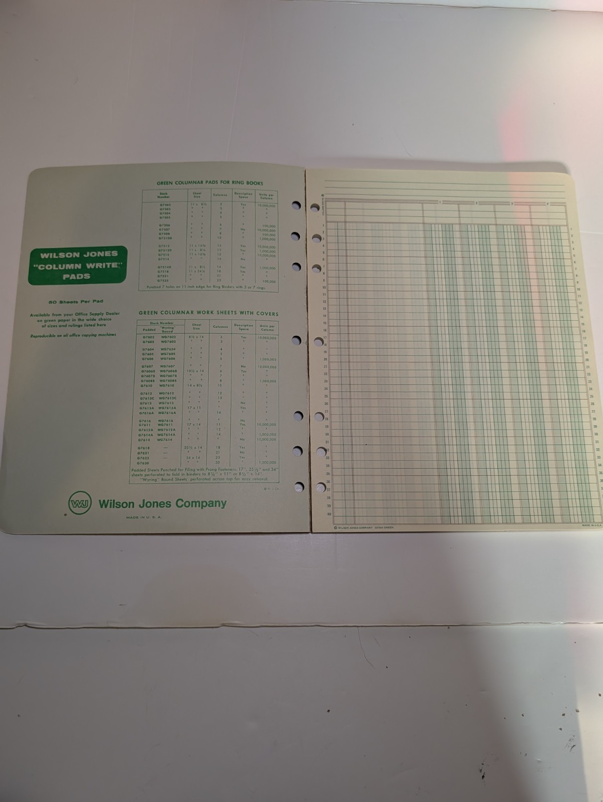 Wilson Jones Columnar Pad 4 Columns Ring Binders G7504 50 Sheets 11″ x 8.5″ 1968