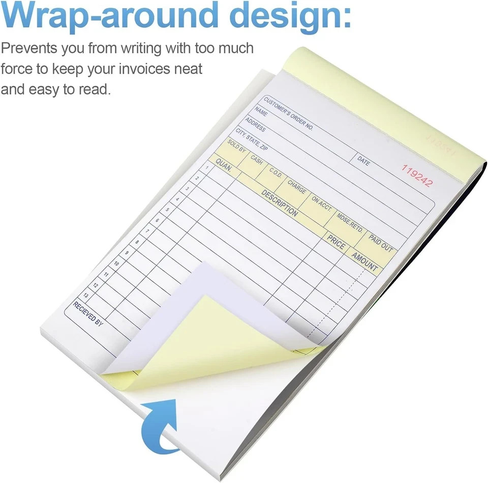 4 Pack Receipt Book, 4.17Inx7.2In Receipt Book with Carbon Copies, 2-Part Carbon