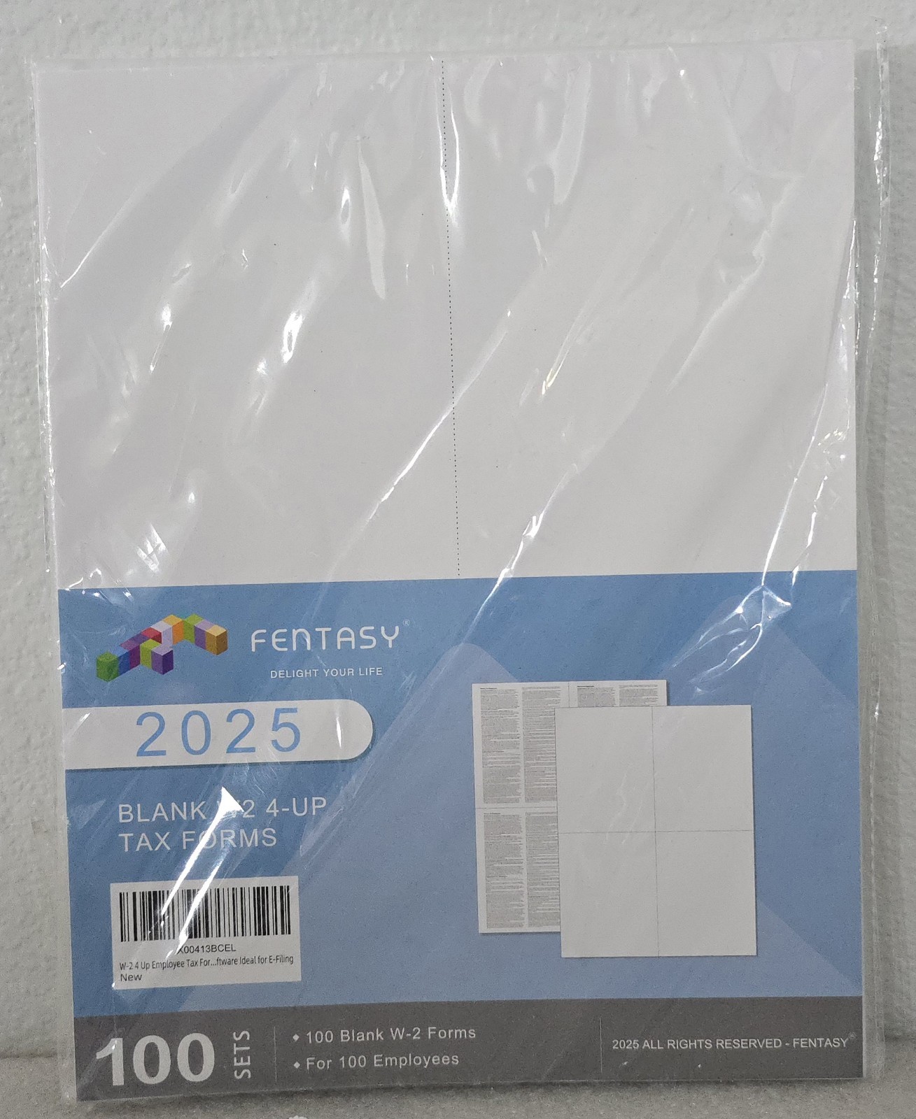 Fentasy 2025 Blank W2 4-Up Tax Forms 100 Sets