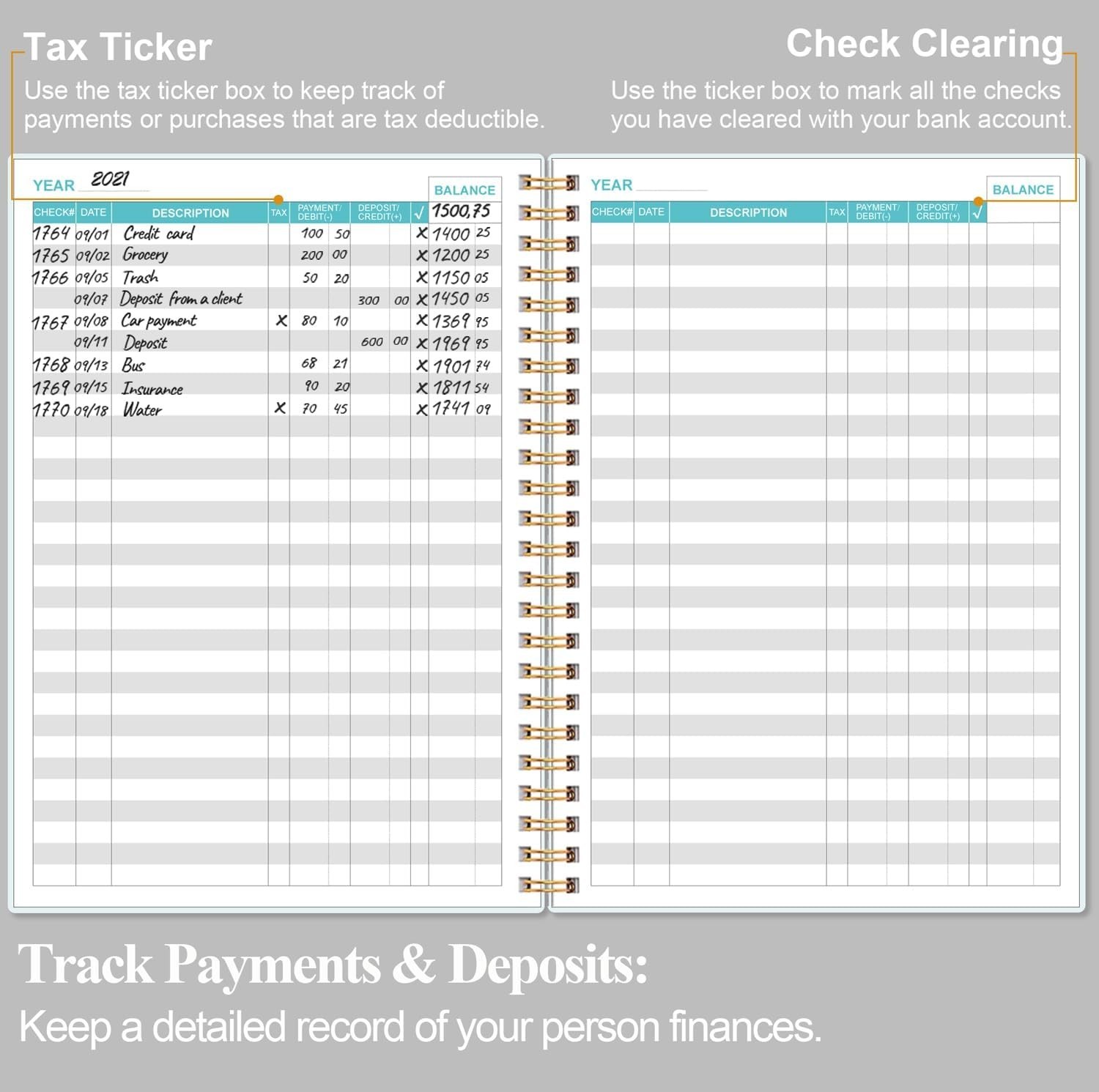 Check Register – A5 Checkbook Register for Personal Checkbook, Expense Ledger Bo