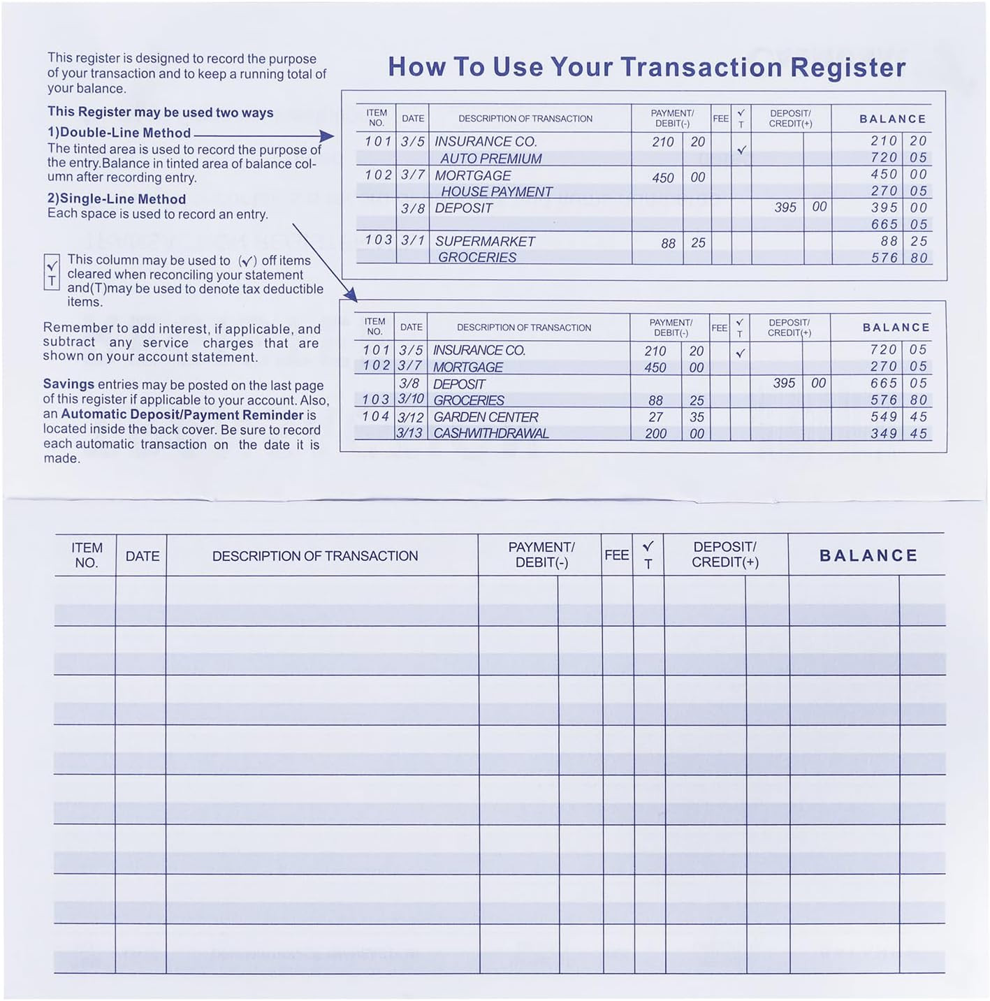 20 Pack Checkbook Register, Check Registers for Personal, Blank Ledger Transacti