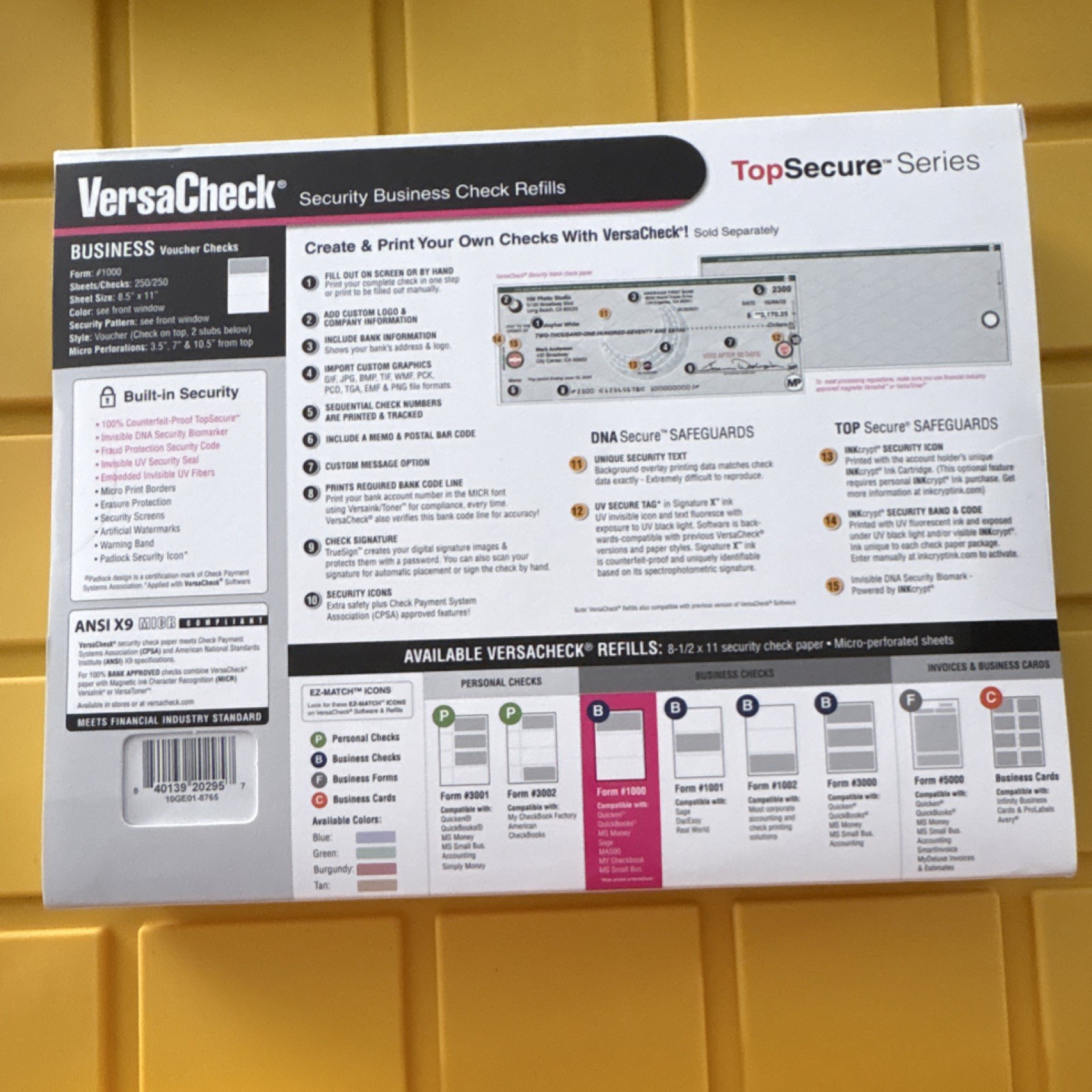 VersaCheck TopSecure Series Business Voucher Checks #1000 250 Sheets
