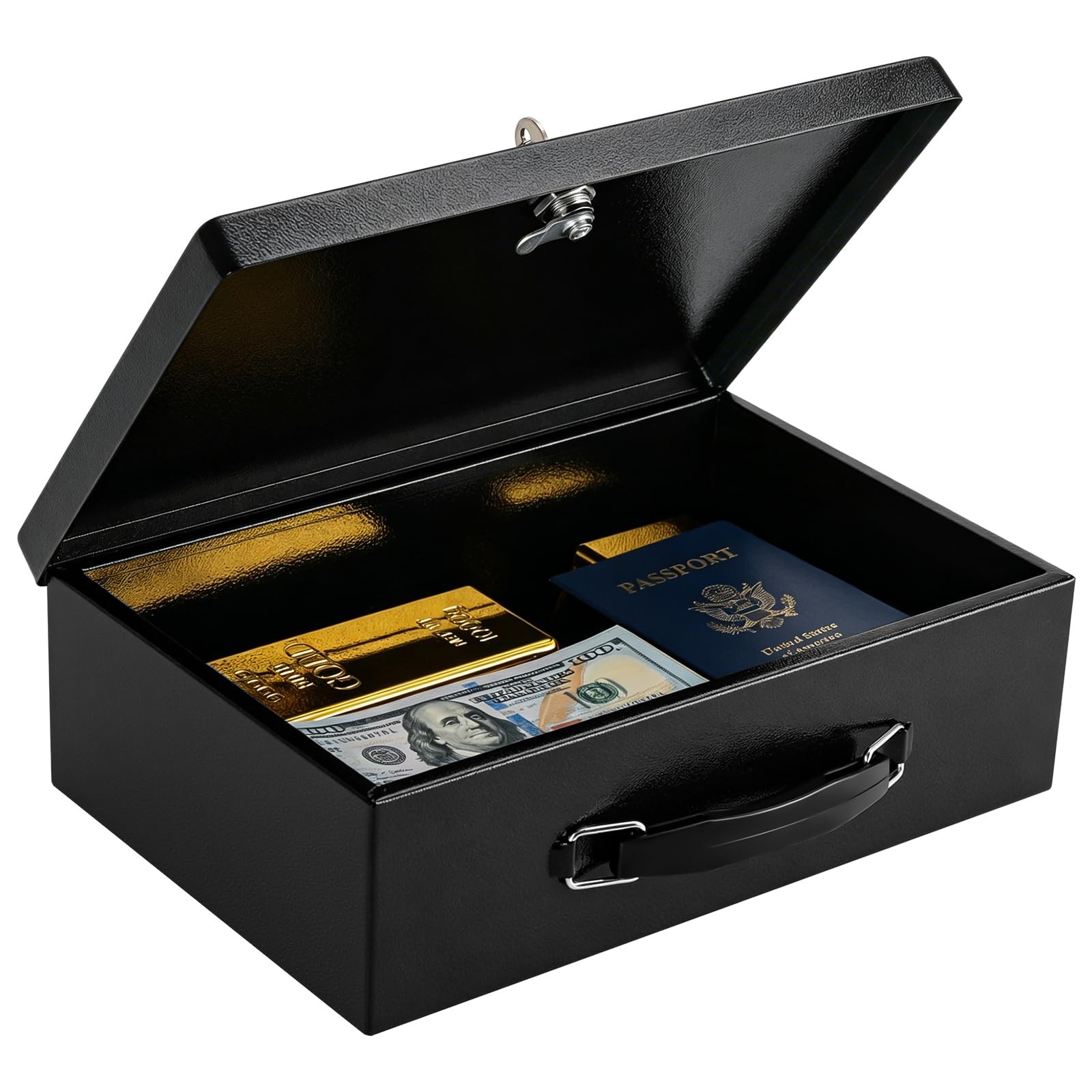 KYODOLED Fireproof Document Box with Key Lock, Small Medium, Black-M-Key Lock