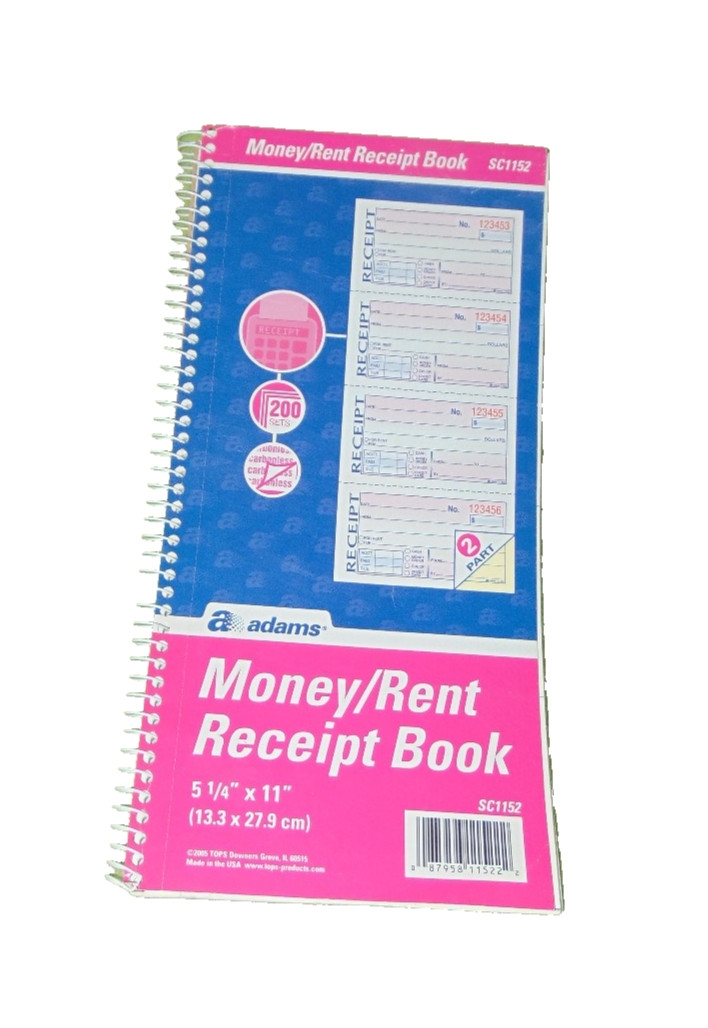 Adams Money Rent Receipt Book SC1152 Spiral Carbonless 200 Sets New
