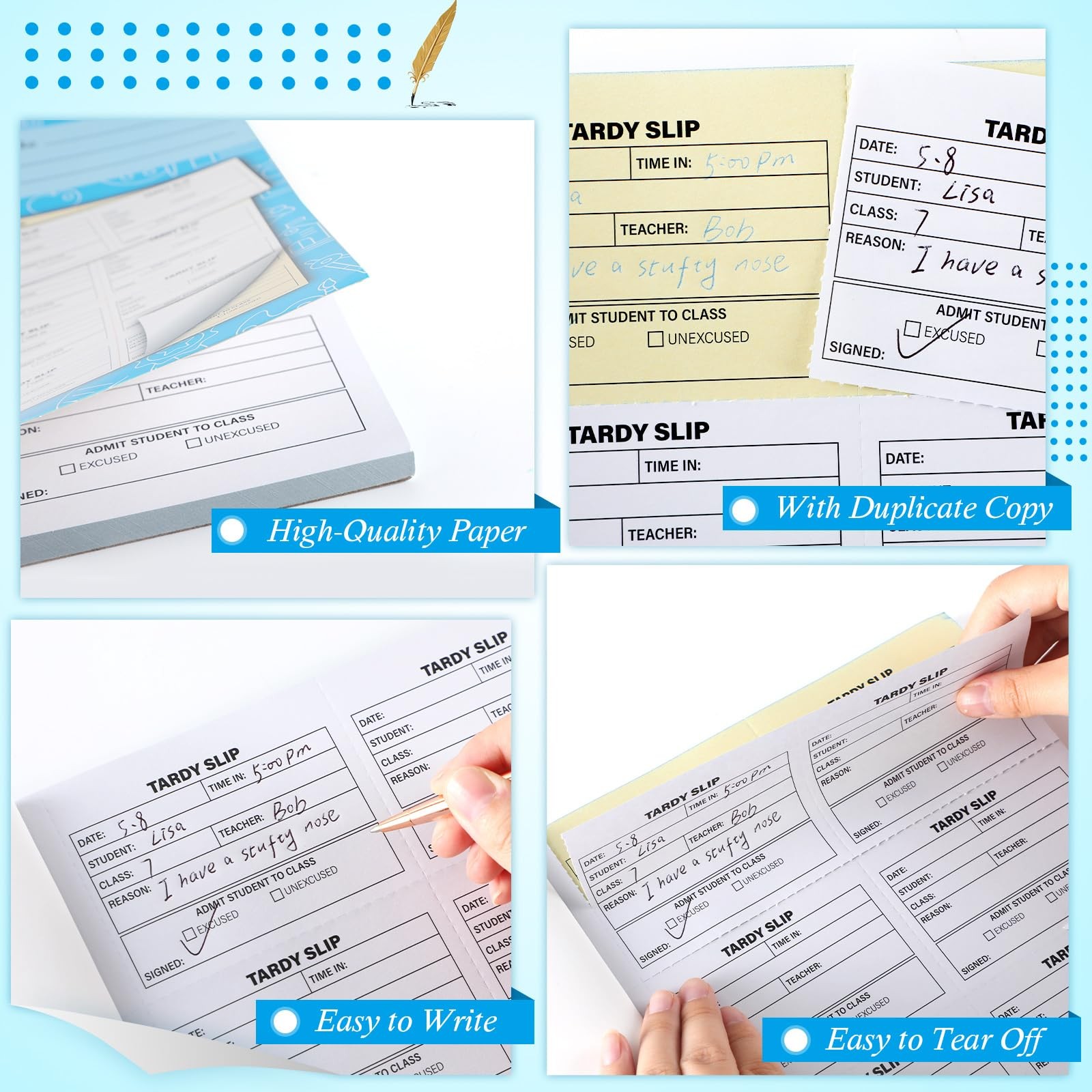 Tardy Slip Book with Carbonless Duplicates in Easy Removal Fold and Tear Tard…