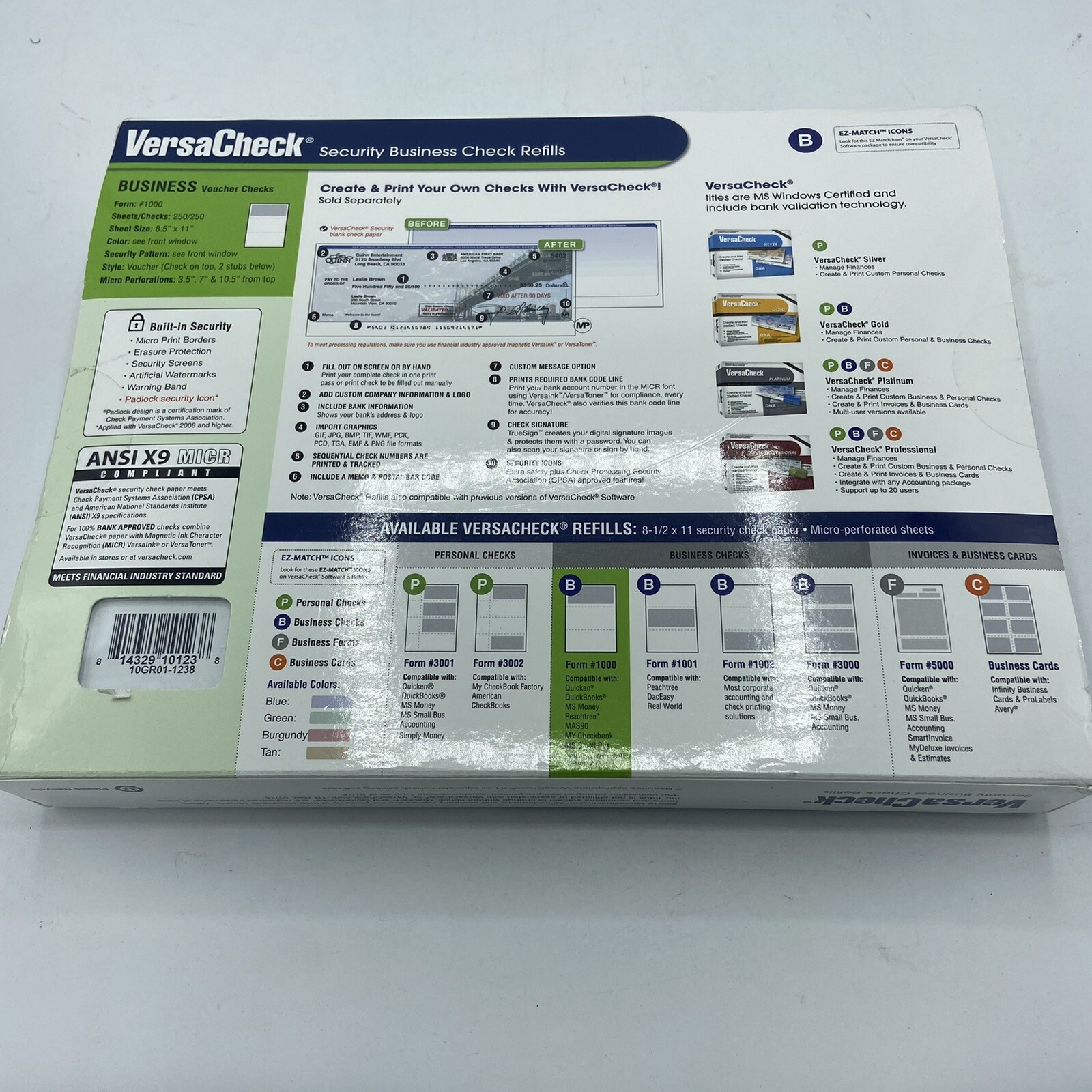 VersaCheck Security Business Check Refills Form #1000 Voucher – Blue – 250 Sheet