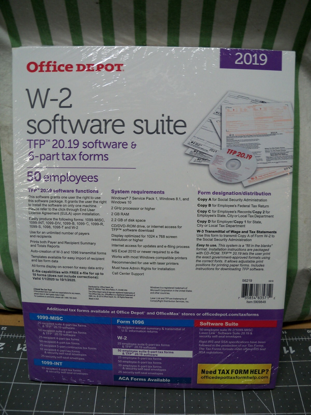 Office Depot W-2 Software Suite 2019 2-Up 6-Part 50 Pk Laser Tax Forms Staple W2
