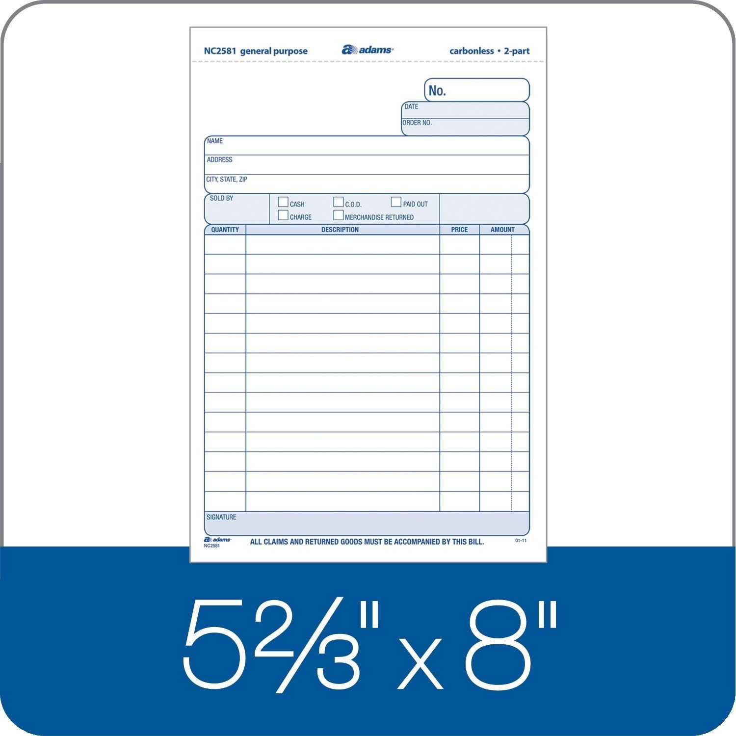 2-Part Carbonless Business Form Sets 5.67×8.5 White/Canary 100 Sets USA Made