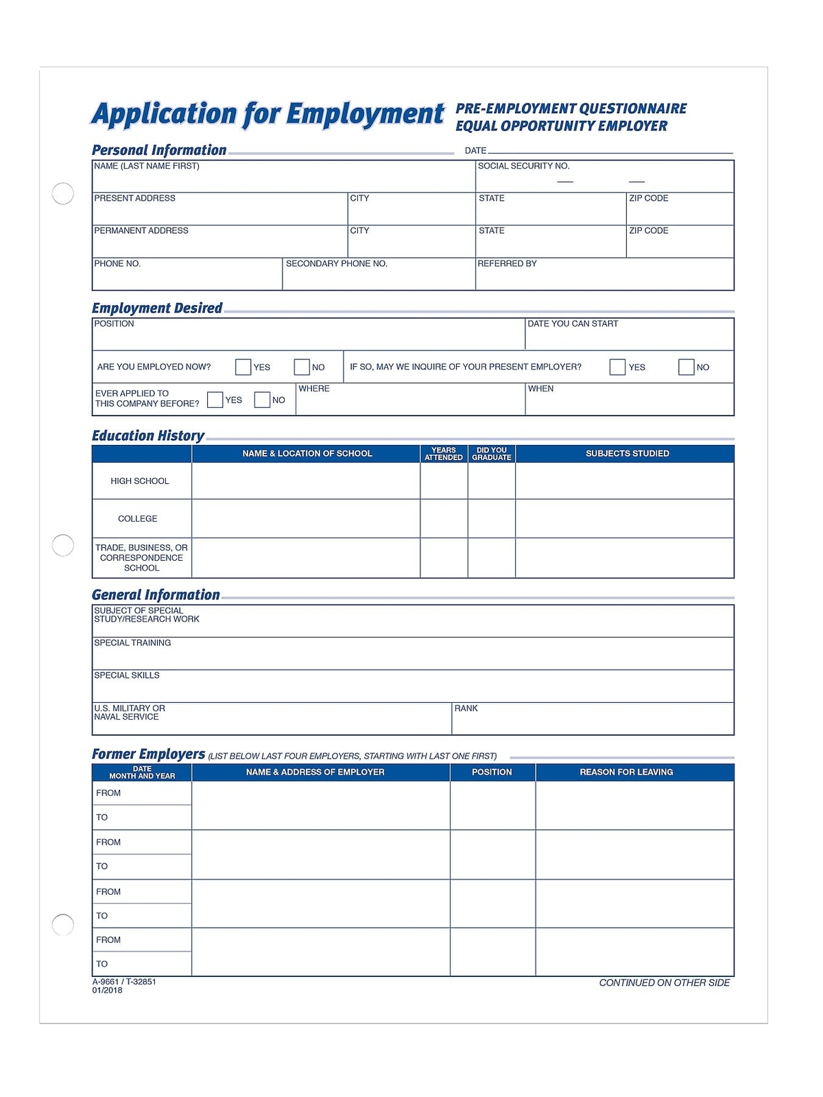 TOPS Employment Application Forms 11×8.5 White 2 Pack 50 Sheets Per Pad