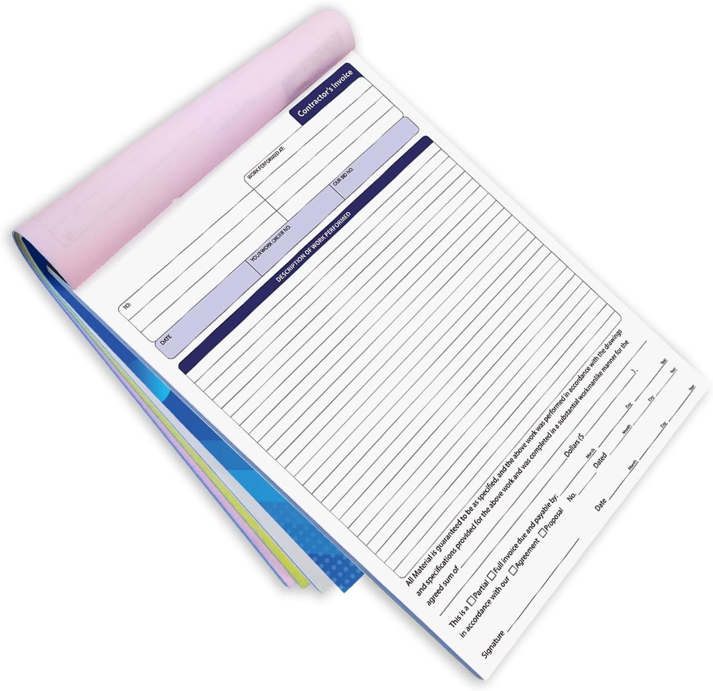Contractor Invoice Book, 3 Part Carbonless Forms, Work Order Estimate Book