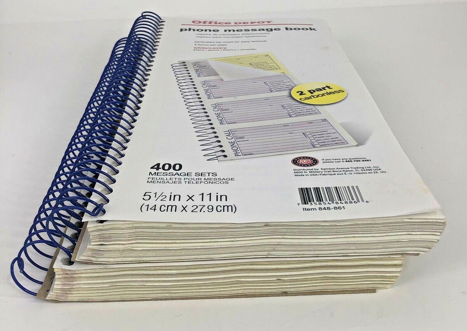 2 Phone Message Books 800 Total 2 Part Carbonless Sets 11″ X 5 1/2″ (400 Each)