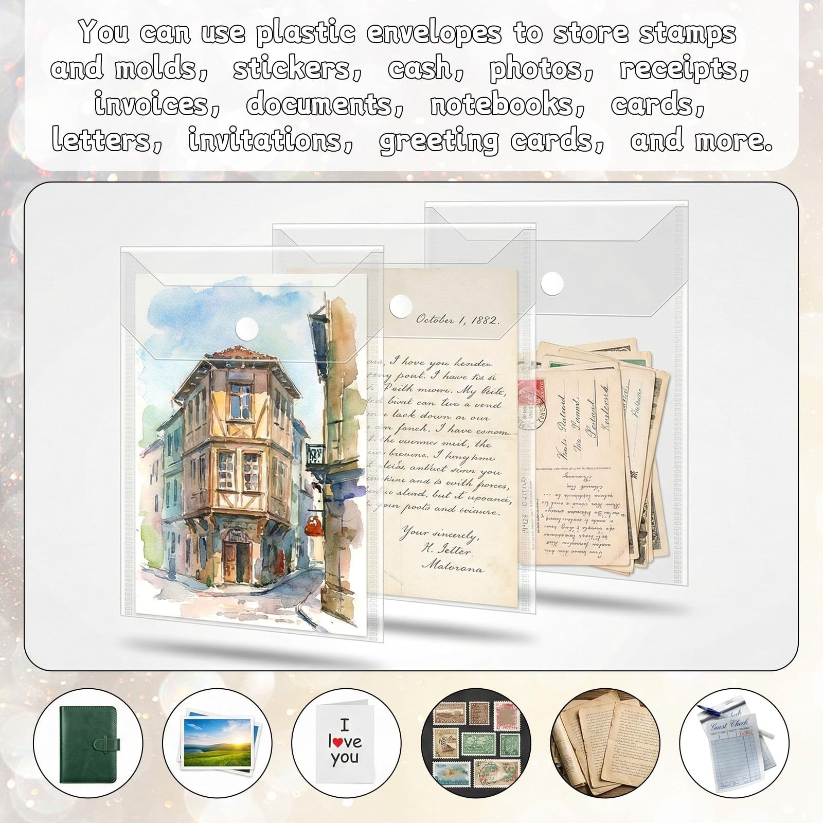 10 Pcs 5×7 Plastic Envelopes with Snap Closure Waterproof Transparent