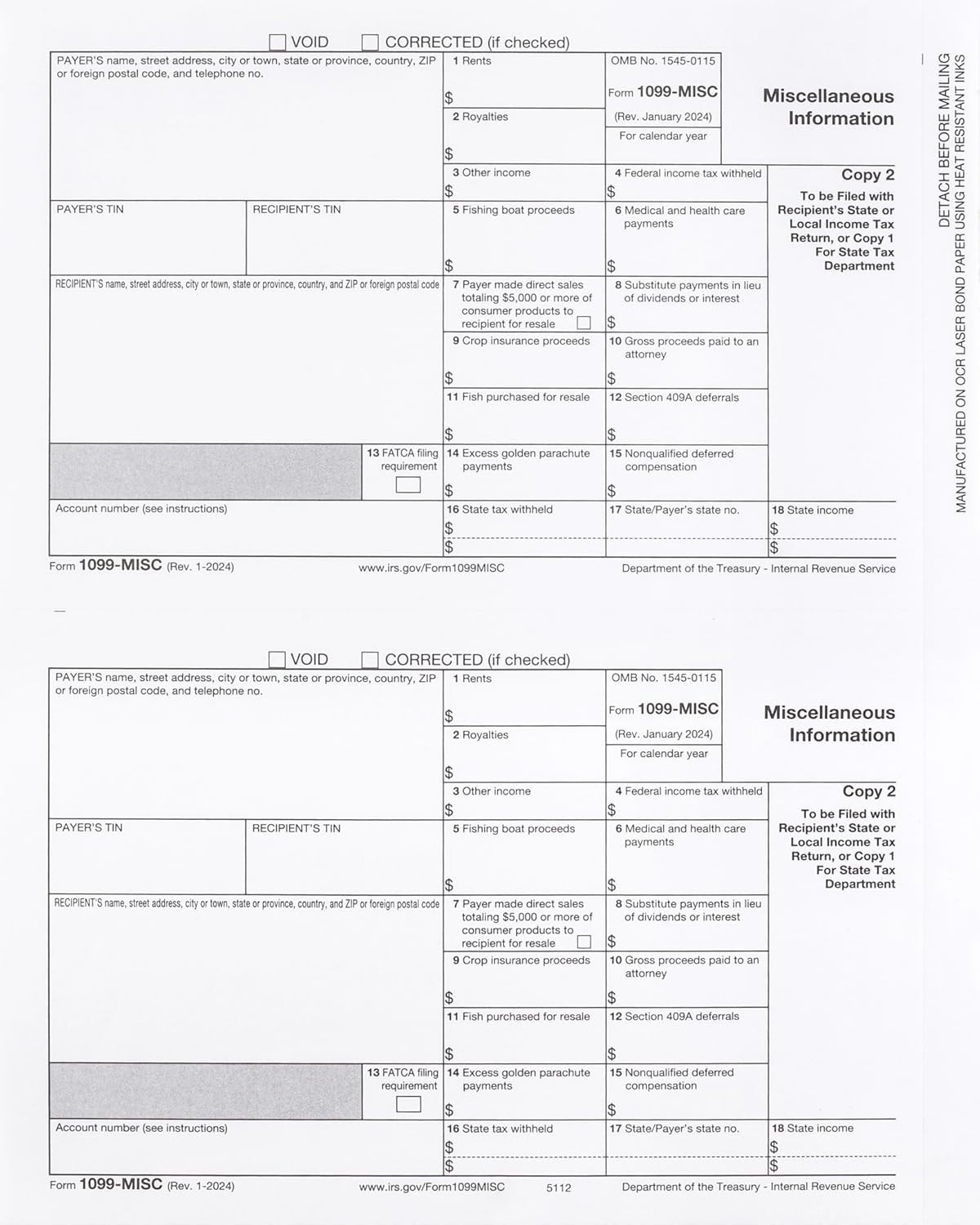 MISC Forms 2020, 4 Part Tax Forms for 50 Individuals Income Set of Laser Forms