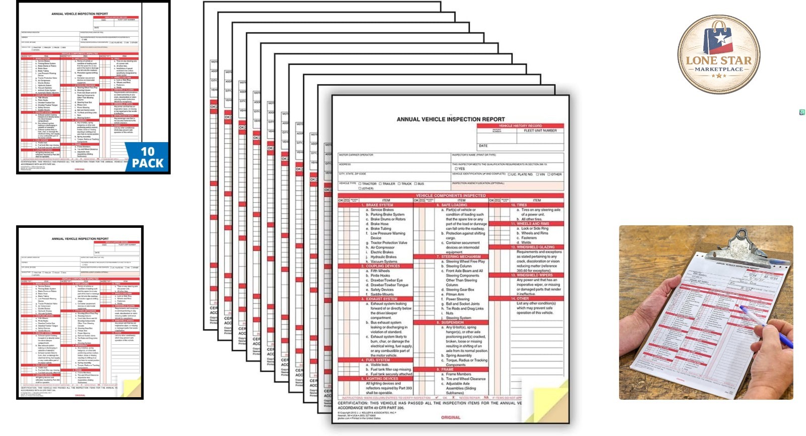 J. J. Keller 10-Pack DOT Compliant Carbonless Vehicle Inspection Report Forms