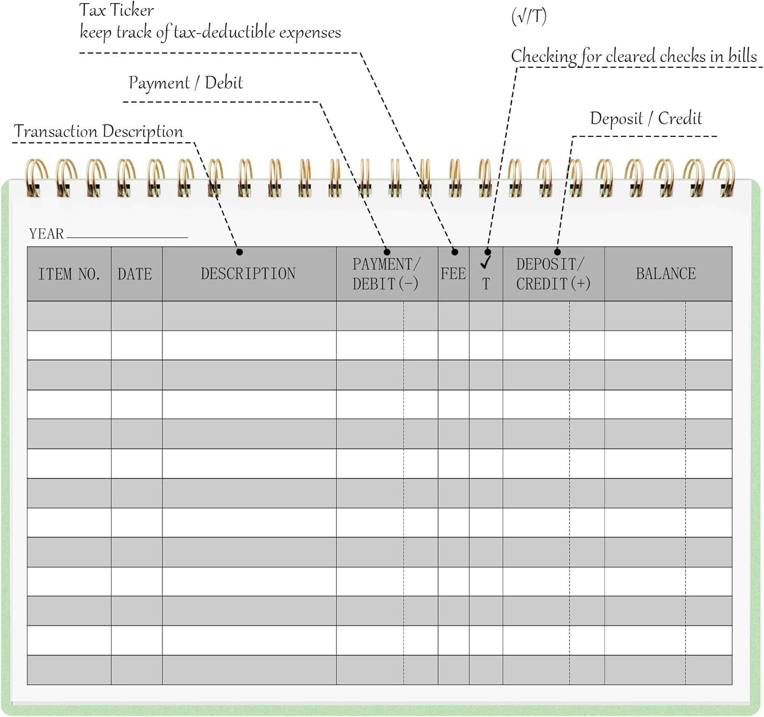 HAUTOCO Check Registers for Personal Checkbook, Transaction Expense Green
